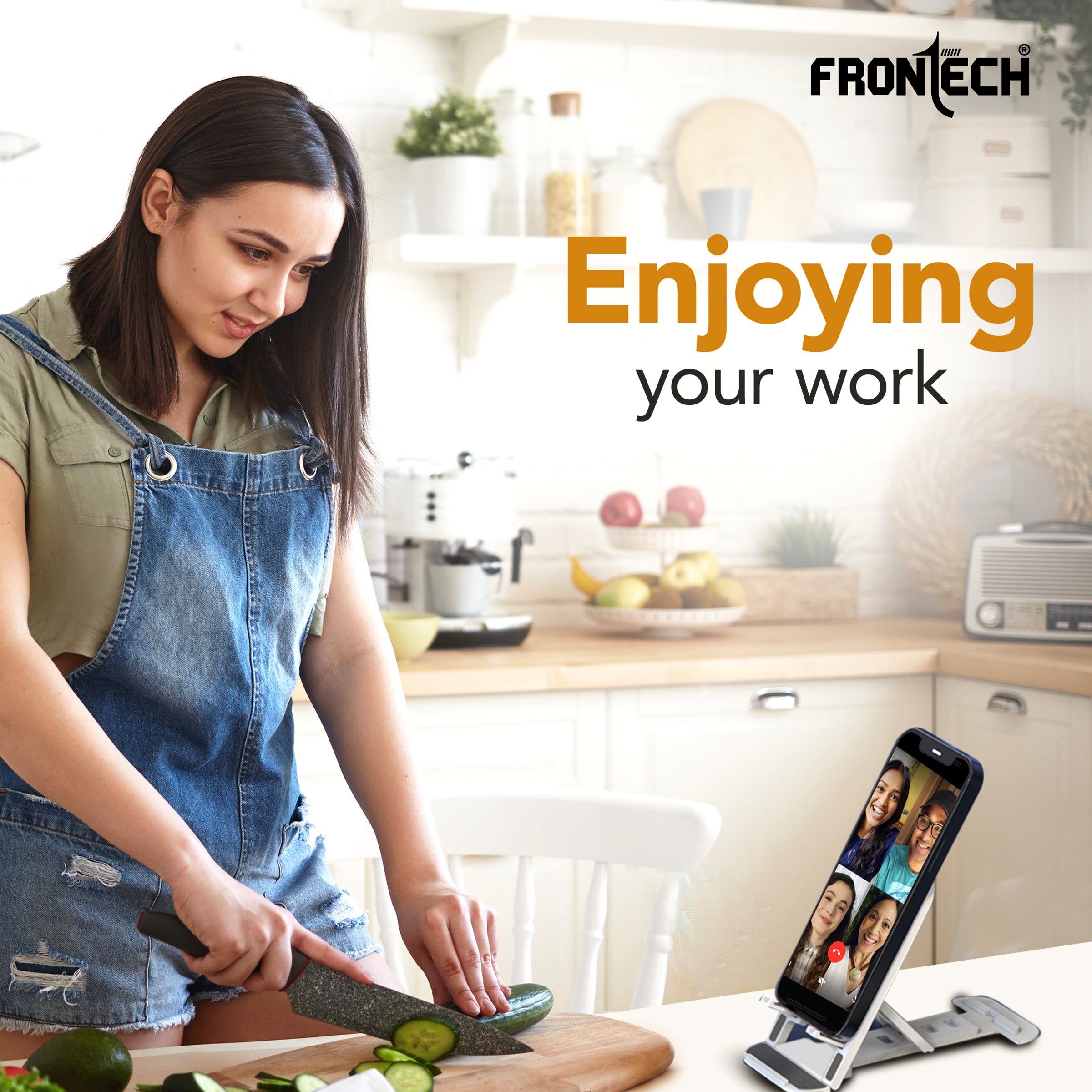 Frontech Mobile Phone Stand Holder, 4-Level Adjustable, Durable ABS Design with Rubber Pads, Foldable Desktop Phone Mount,( CCH-0013 )