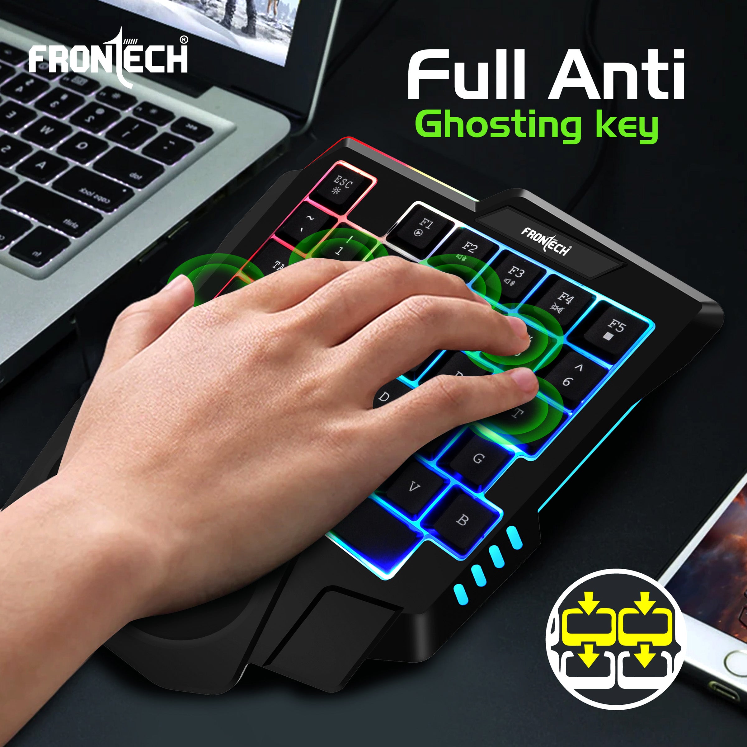 Frontech KB-0008P Dragon Fox Rainbow Backlit Gaming Keyboard | 35 Anti-Ghosting & Mechanical Keys | USB Wired Compact Keyboard for PC & Laptop | Windows Compatible | Plug & Play
