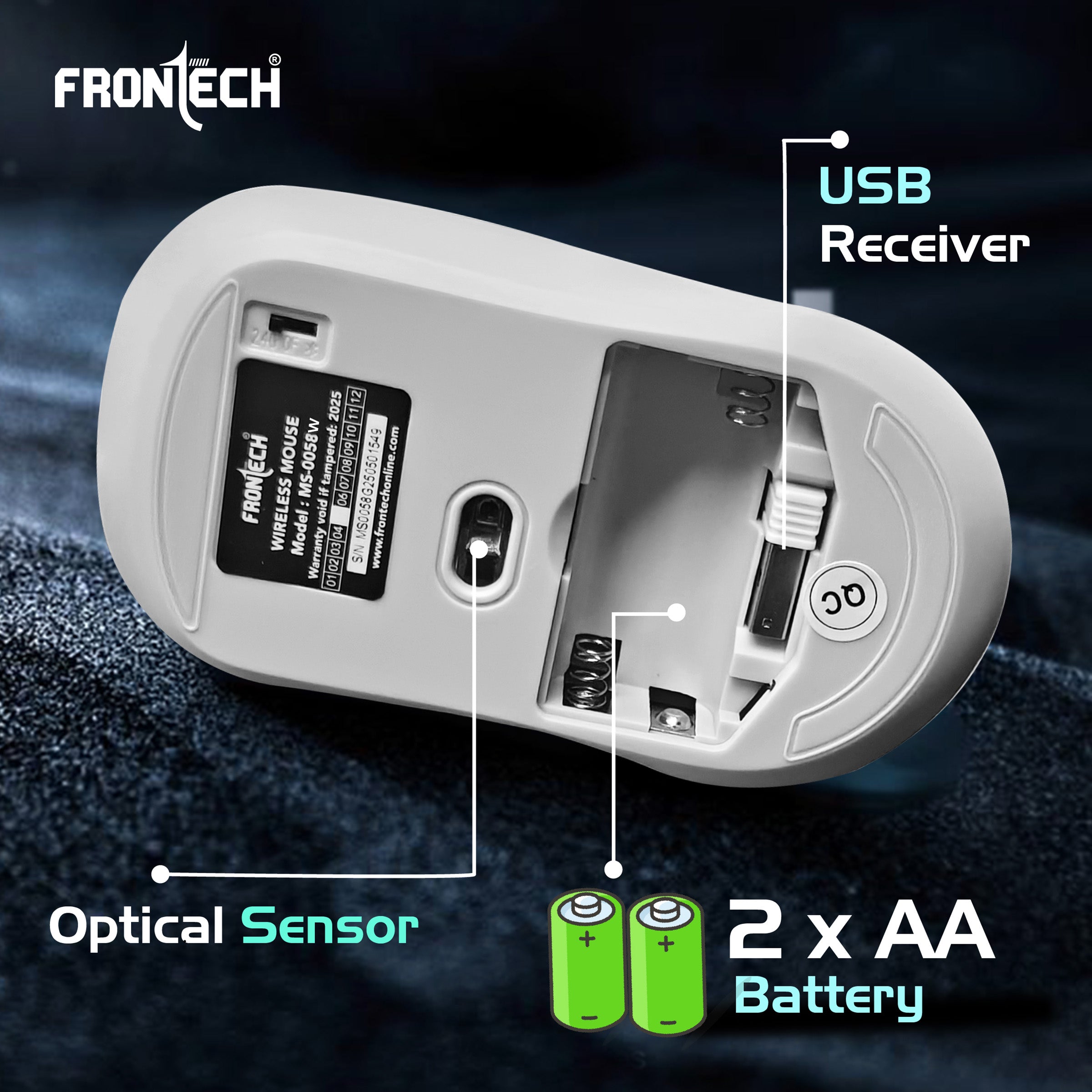 Frontech Dual Mode Wireless Optical Mouse | 2.4GHz + Bluetooth | Up to 1600 DPI | 4 Buttons | White | USB Nano Receiver | Ergonomic Grip | Multi-Device Compatibility (MS-0058W)