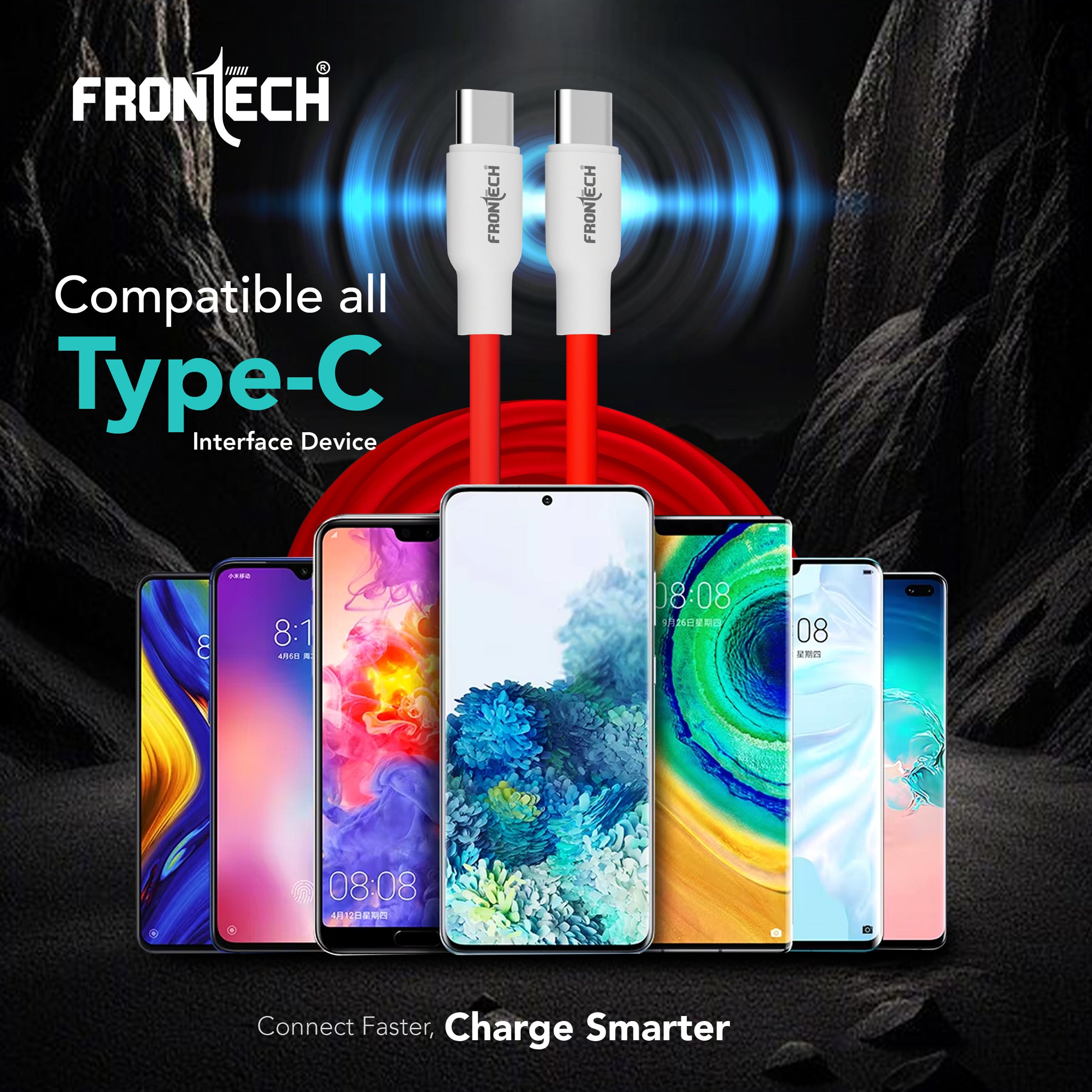 FRONTECH 65W Type-C to Type-C Super-Fast Charging | USB Data Cable 1.0M | Durable & Bend Resistant | 480Mbps | High-Speed Data Sync, Compatible with All Type-C Devices (FT-1045)