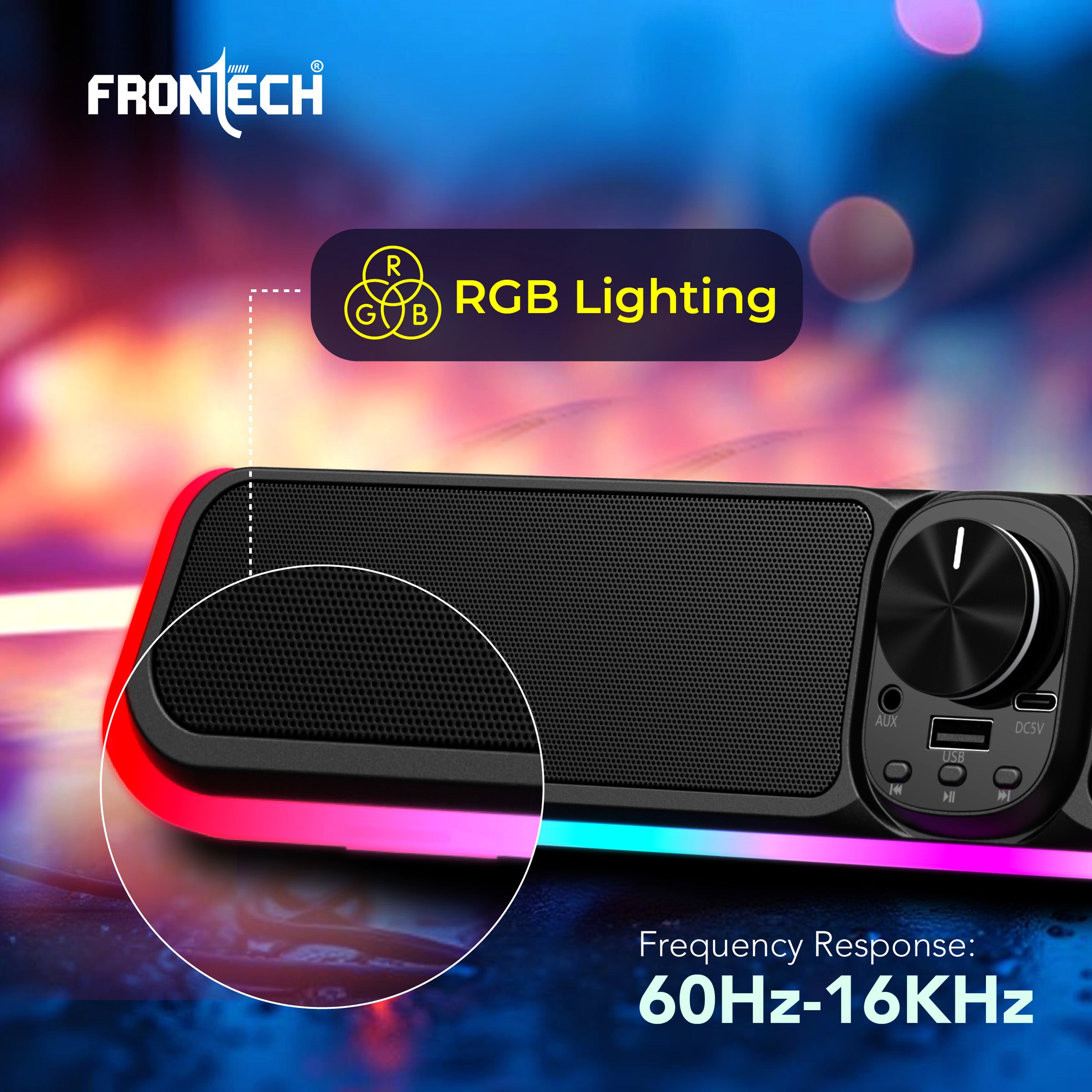 FRONTECH ECHOLITE Powerhouse 30W Mini Soundbar with RGB & Bluetooth 5.0 – Your All-in-One Audio Solution. (SW- 0181P)