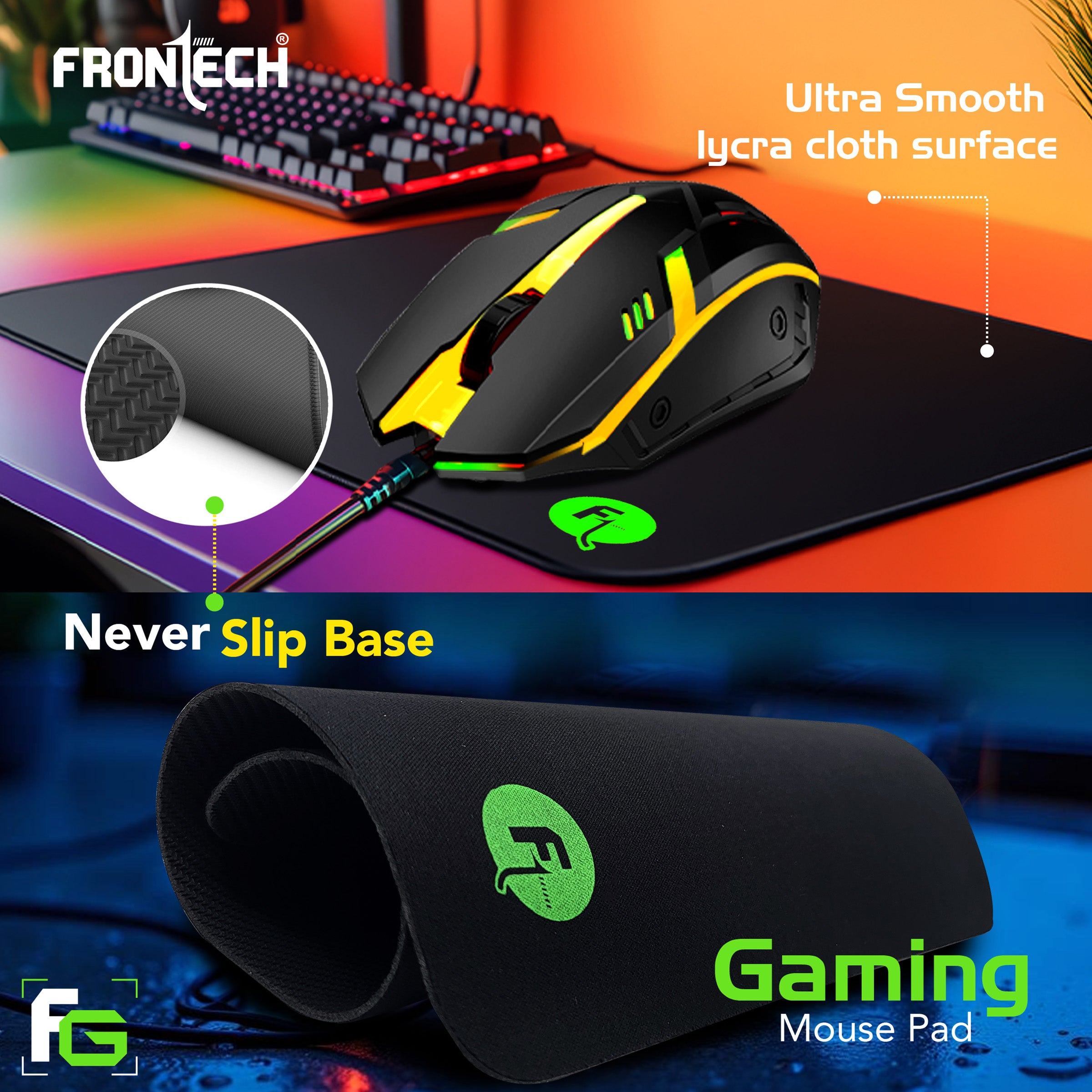 Frontech Dragon Warrior Gaming 4 in 1 Gaming Combo Set of Gaming Keyboard with RGB LED Backlit, Mouse with 1200 DPI, Mousepad and Premium Gaming Headphone, (KB-0038P, Black)