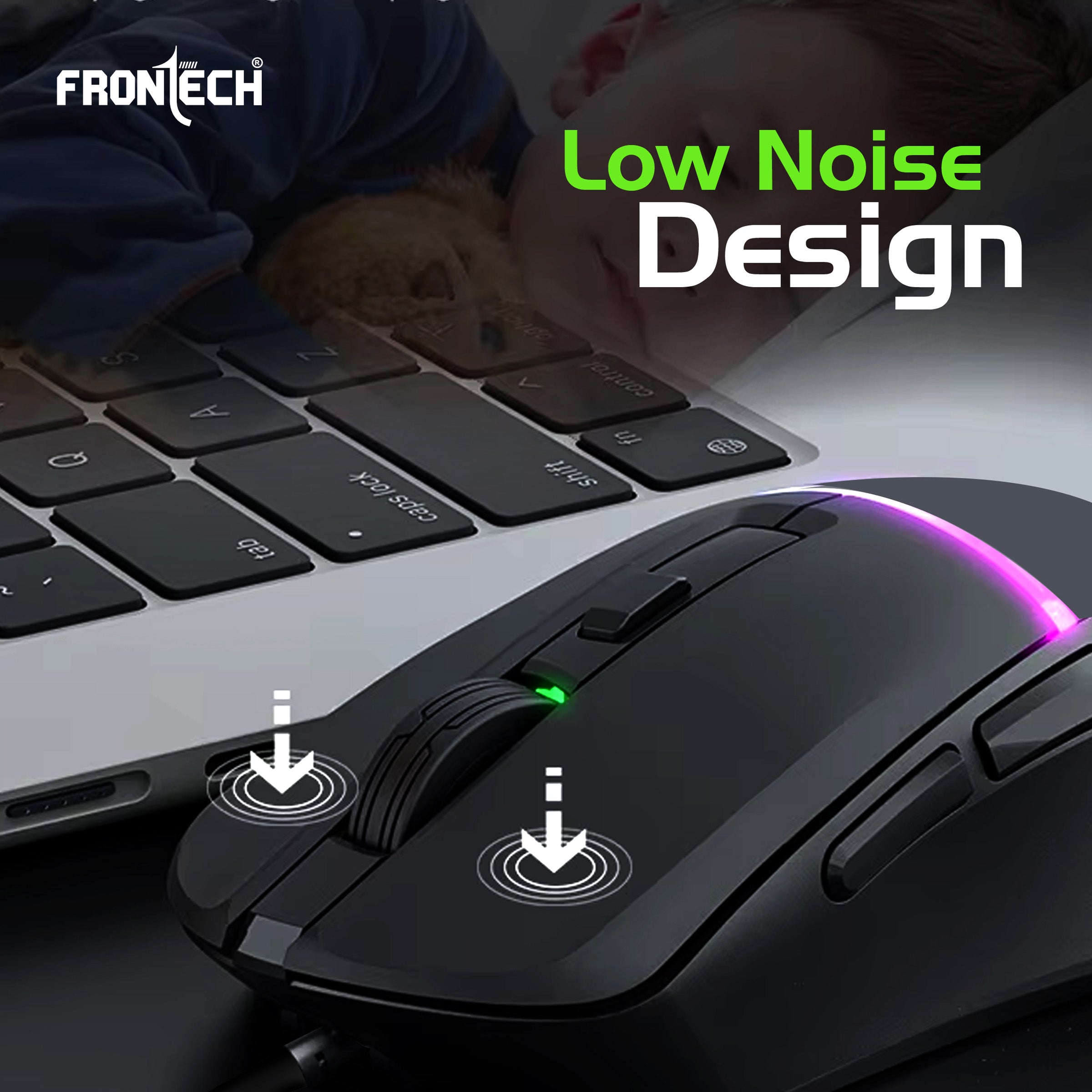 Frontech G902 - AuraGlow Ergonomic Gaming Mouse | 7200 DPI | 6-Button Control | Silent Click | 1.5M Braided Cable. (MS-0104)