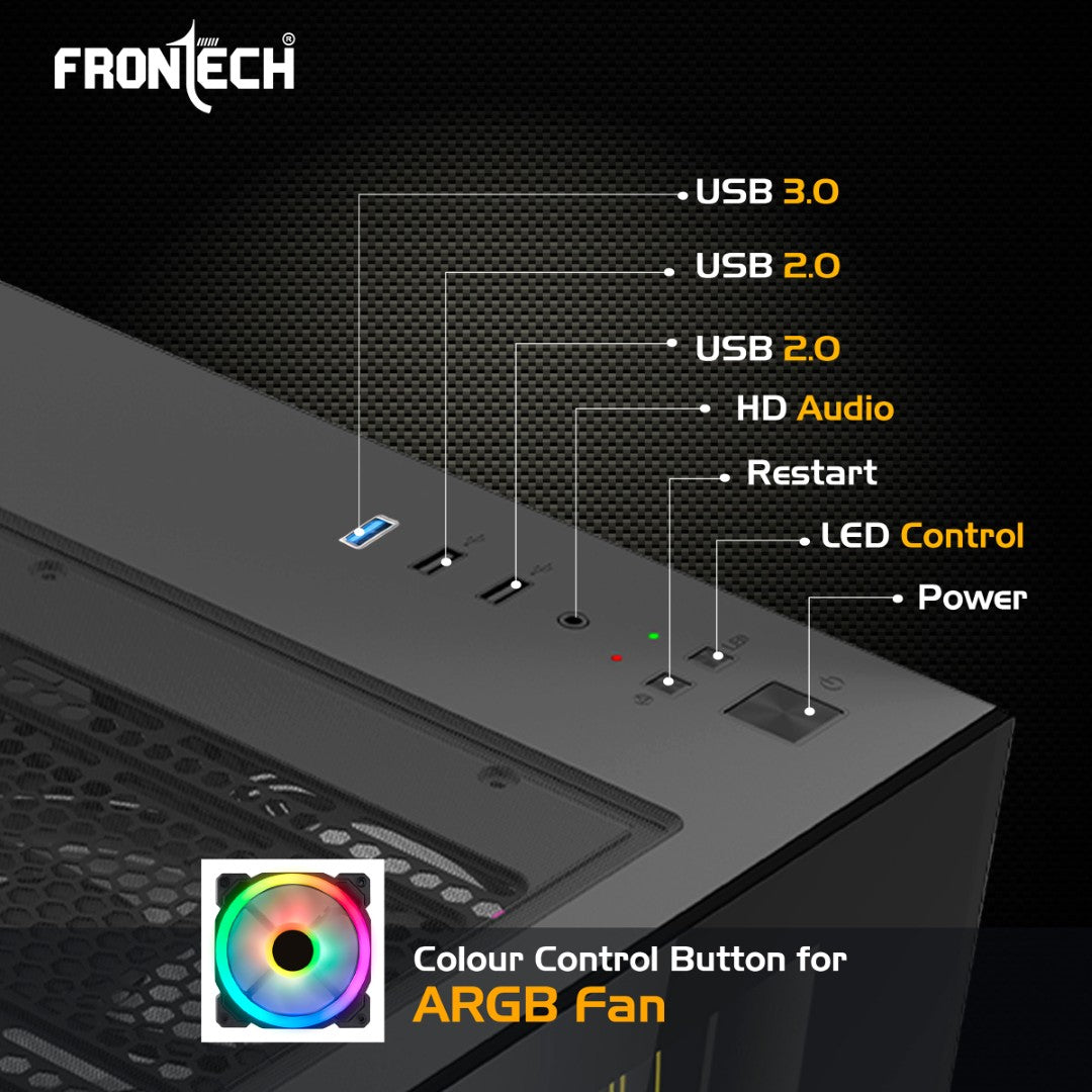 Gaming PC Cabinet | 4 ARGB Fans, Glass Panel, USB 3.0 & 2.0 (FT-4343)