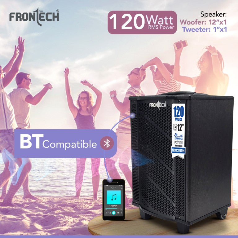 Frontech Nocturn Trolley Speaker | 120W Power | Dual Wireless Mics | Multi-Input (SW-0210)