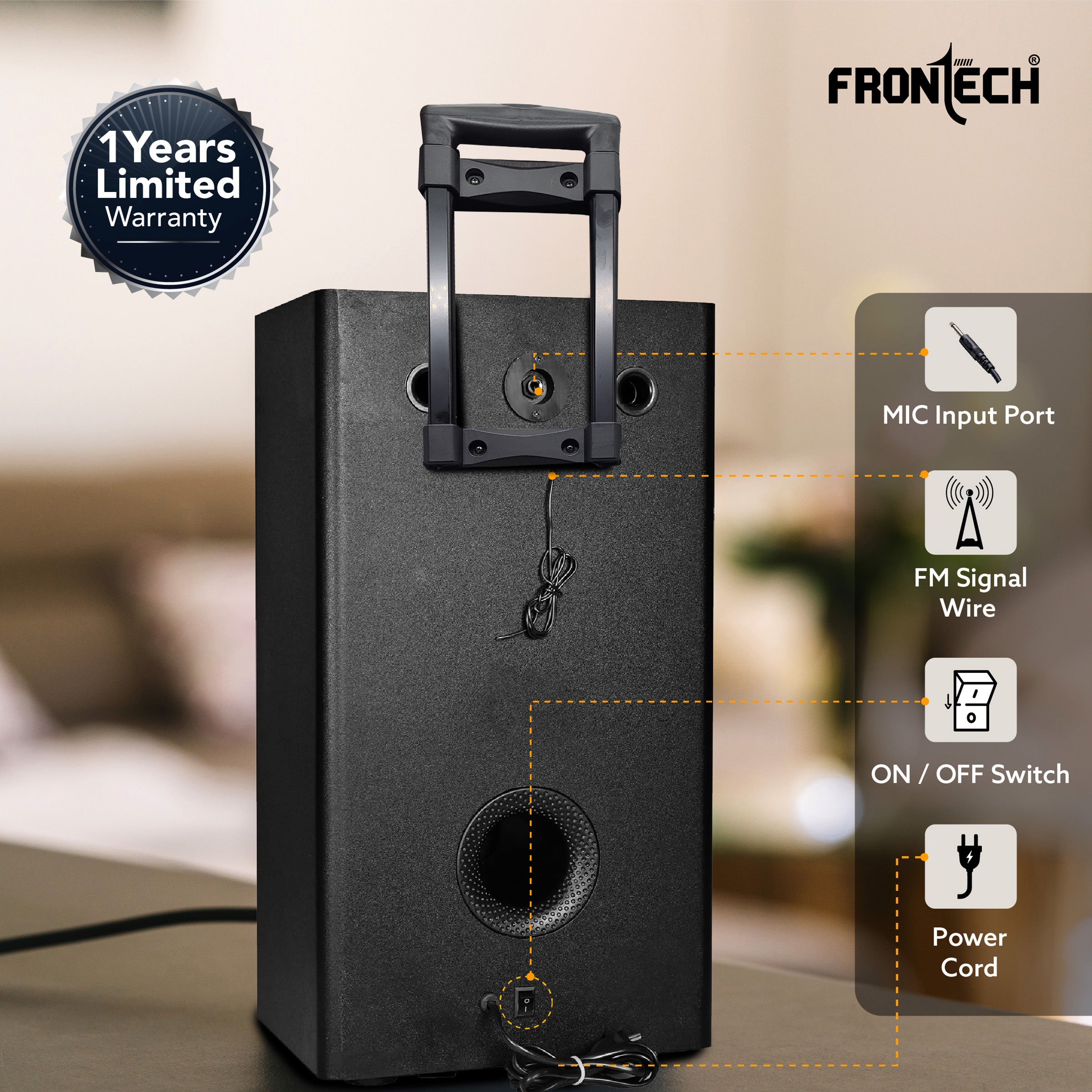 Frontech CRUX-166 | 90W | Tower Speaker with Bluetooth 5.0 | Wired Microphone for Karaoke | FM Radio | USB/AUX/TF Card Support | Portable Trolley Design with Wheels & Handle | LED Display (SW-0166)