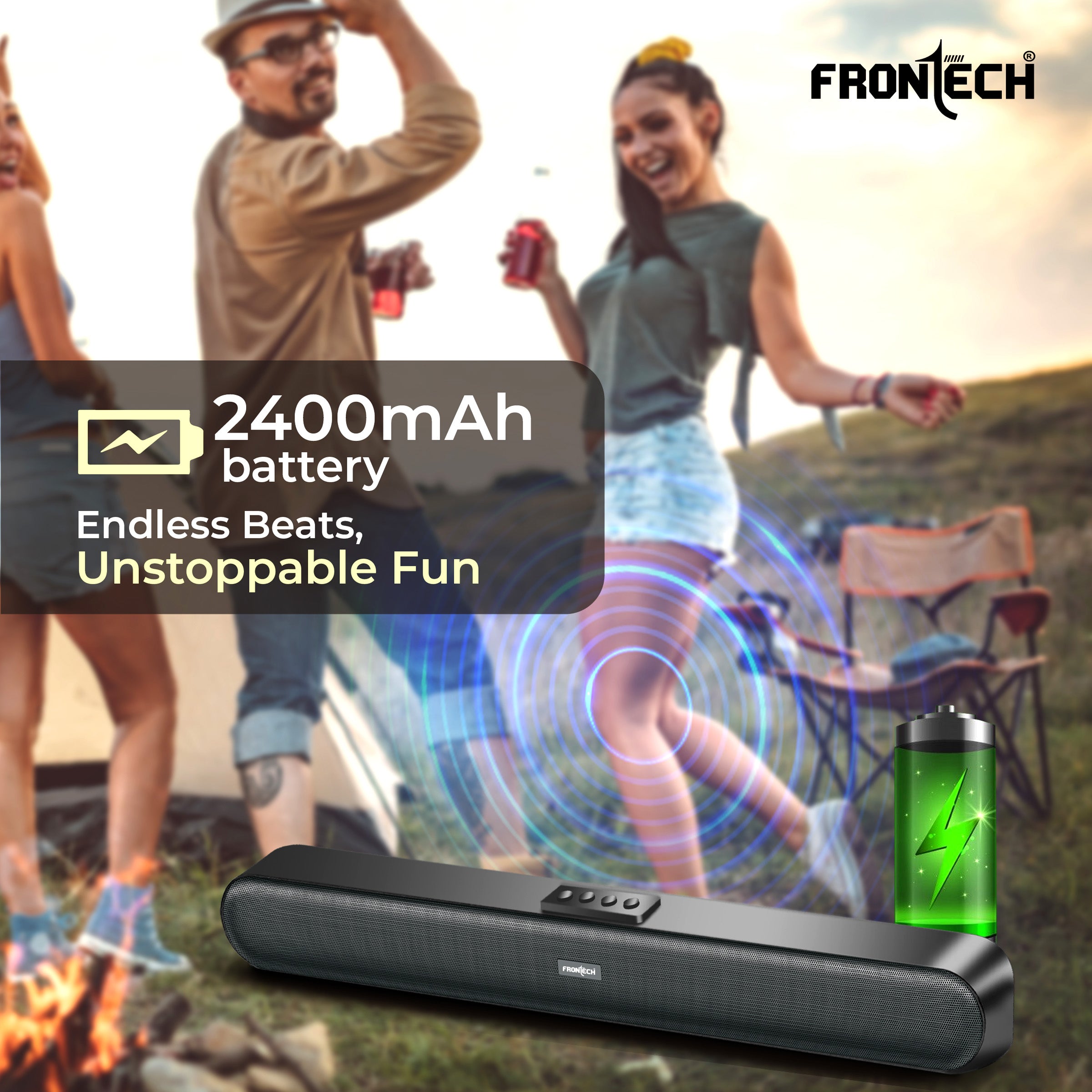FRONTECH Echolite Mini Soundbar: 40W Bluetooth 5.0 Portable Speaker with AUX, USB, TF Card, and 2400mAh Battery ( SW-0191P)