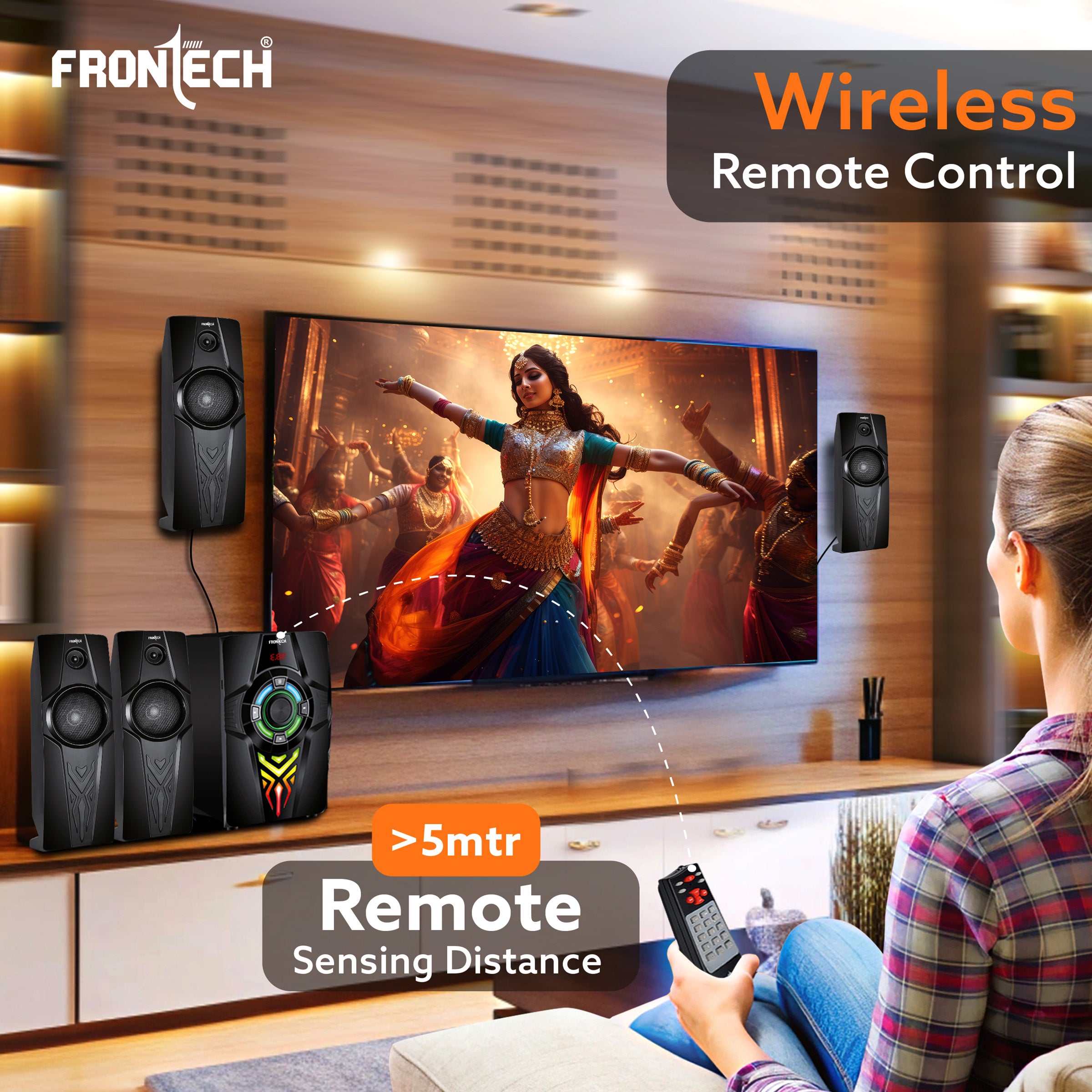 Frontech SW-0154 | Premium 4.1 Multimedia Speaker – Crystal Clear Sound, Wireless Freedom & Built-In Amplifier