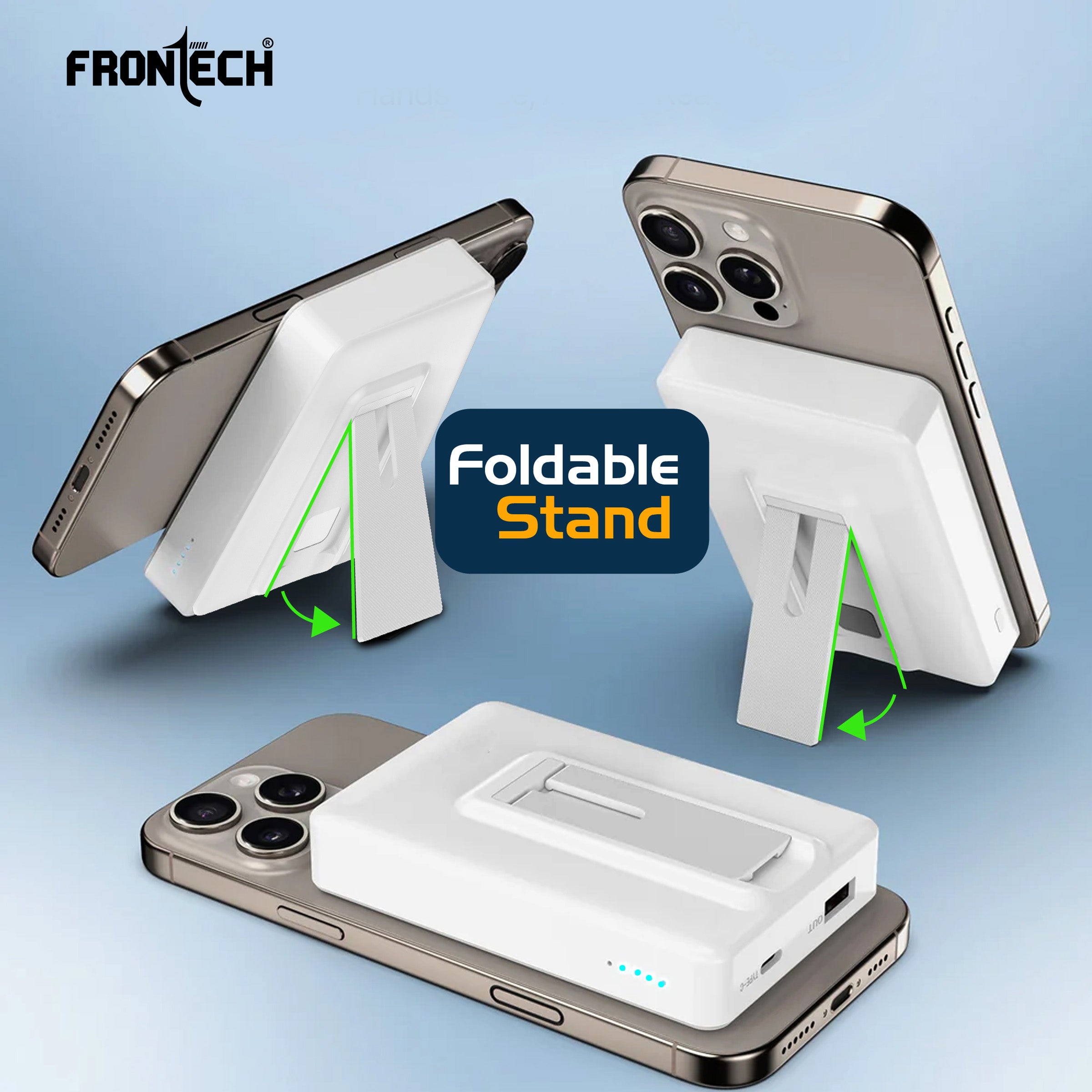 Frontech 10000mAh Magnetic Wireless Power Bank | 22W Fast Charging | Type-C & USB Output | Foldable Stand | BIS Approved –( PB-0027 )
