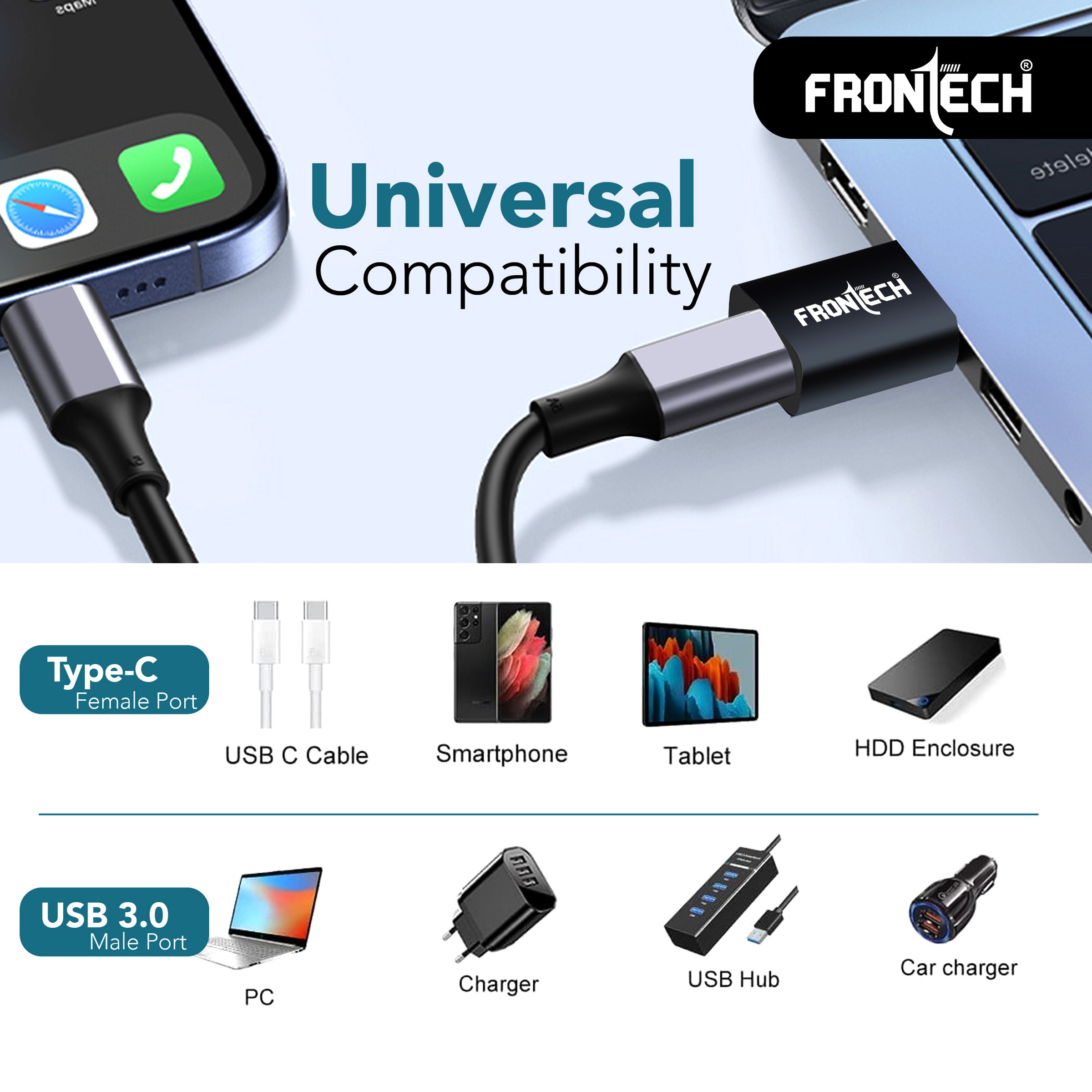 Frontech USB Converter Type C to USB A Converter, USB 3.0, High-Speed Data Transfer, Backward Compatibility, Plug and Play,(NC-0045)