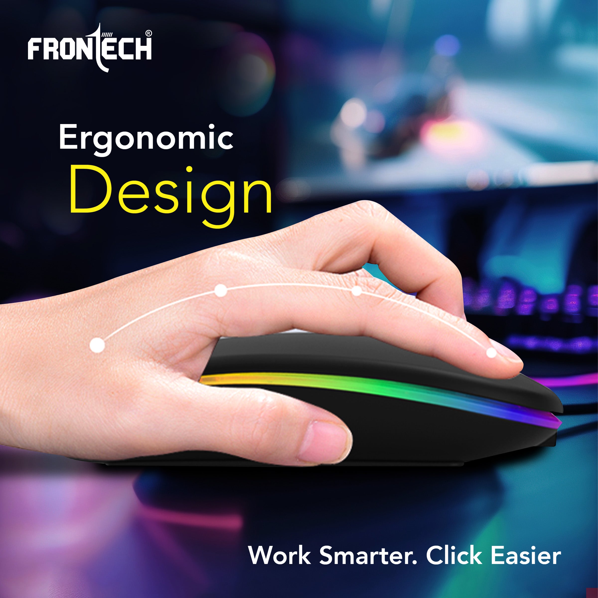 Frontech Wireless Mouse with Bluetooth 5.0 & 2.4 Ghz Dual Wireless Connectivity, Rechargeable Battery, Backlit Effect, Adjustable DPI up to 1600 Compatible with Laptop, MacBook, PC.(MS-0057)