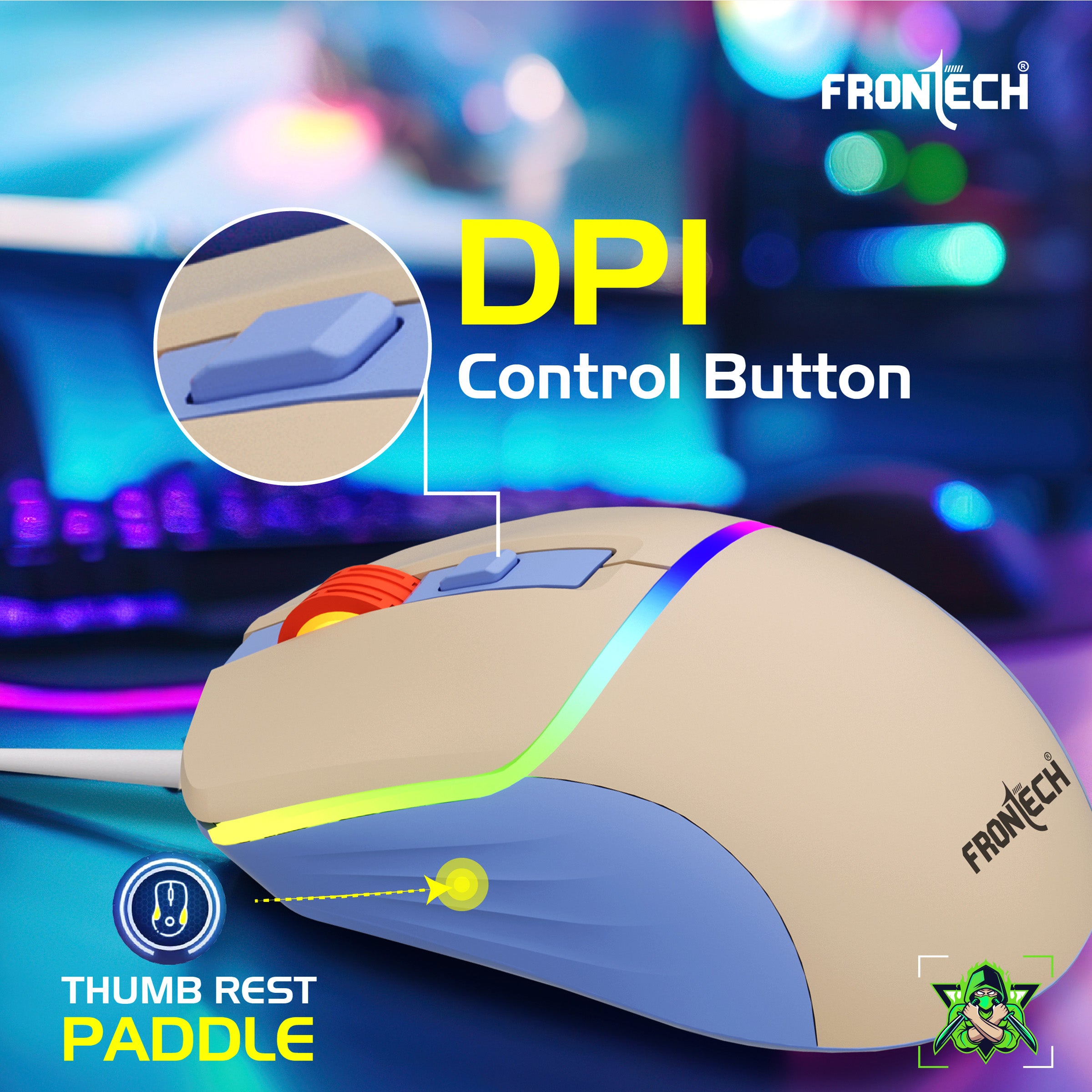 Frontech GM-314WH Wired Gaming Mouse - Ergonomic 7200 DPI RGB. (MS-0105)
