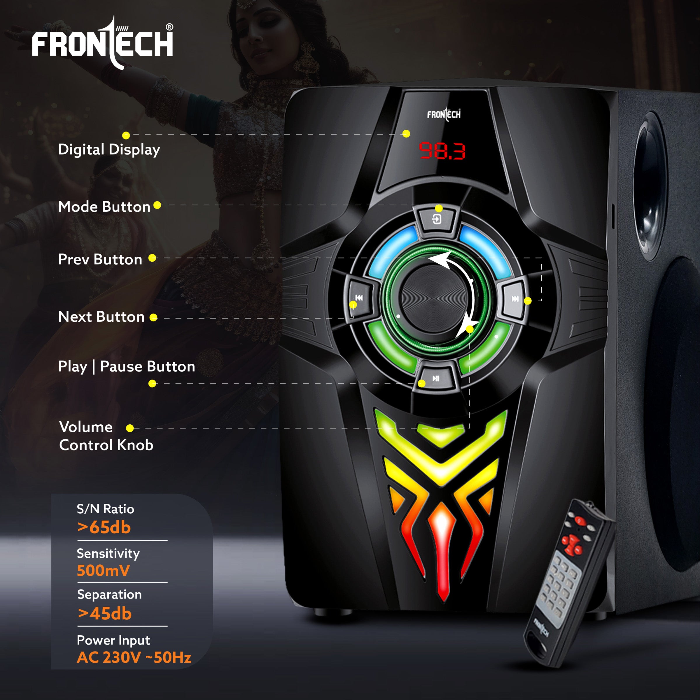 Frontech SW-0154 | Premium 4.1 Multimedia Speaker – Crystal Clear Sound, Wireless Freedom & Built-In Amplifier