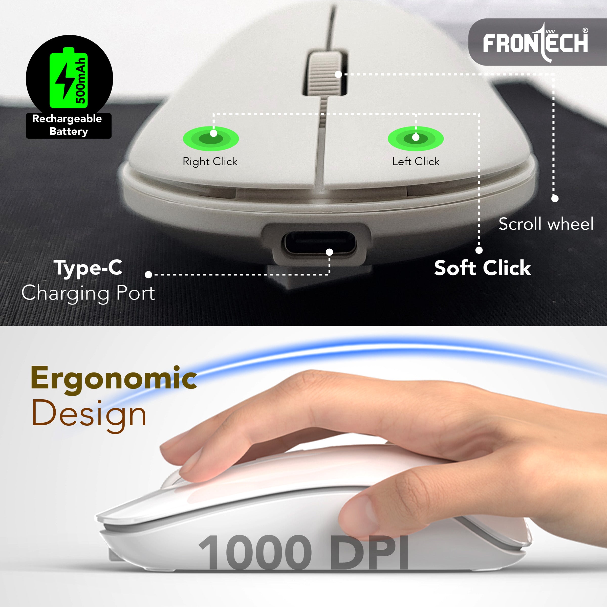 Frontech wireless keyboard & mouse combo | 2.4 Ghz |Transmission with built-in rechargeable battery |Multi-Device connection ( FT-1602A )