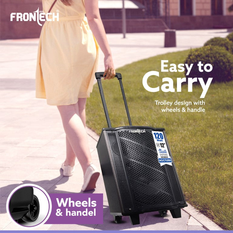 Frontech Nocturn Trolley Speaker | 120W Power | Dual Wireless Mics | Multi-Input (SW-0210)