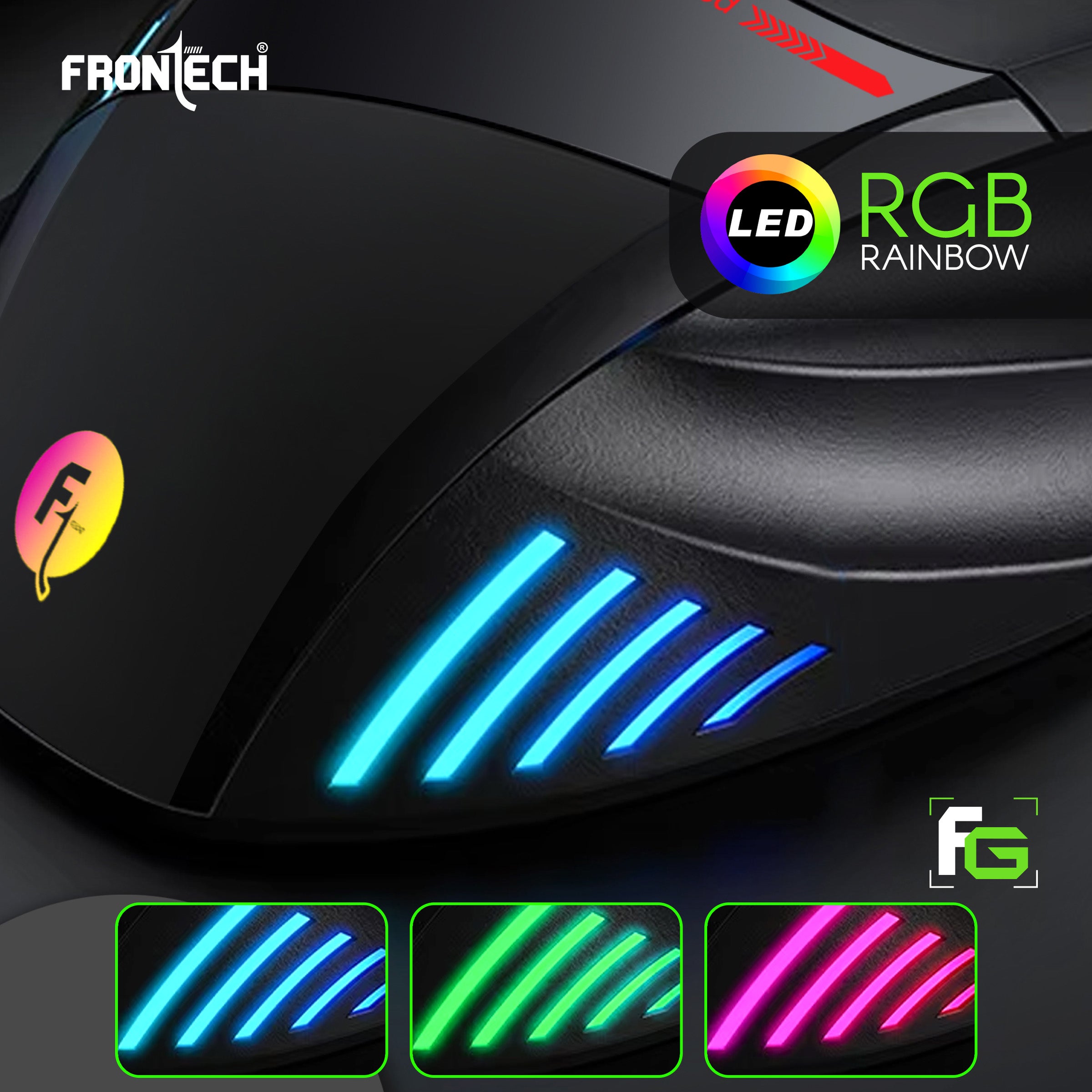 Frontech AeroStrike USB Wired Gaming Mouse with Upto 7200 DPI Gaming Sensor | 7 Buttons Design | Rainbow Lighting with Breathing Effect | 1.5m Braided Cable (MS-0083)
