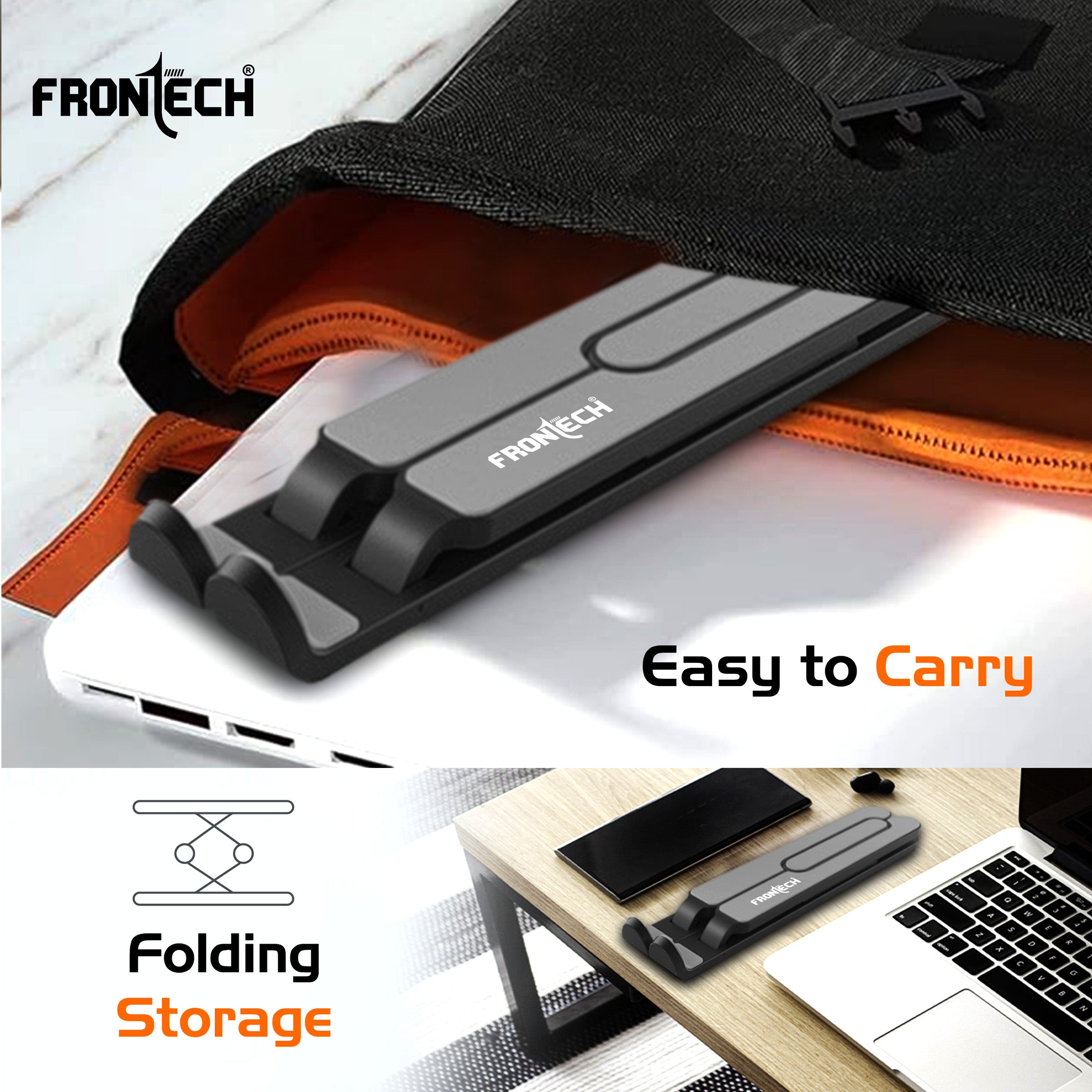Frontech Laptop Stand Featuring Portable Foldable Design, Anti-Slip Silicone Rubber Pads, Supports Maximum of 5kgs Weight, 6 Adjustable Levels.(CP-0010)