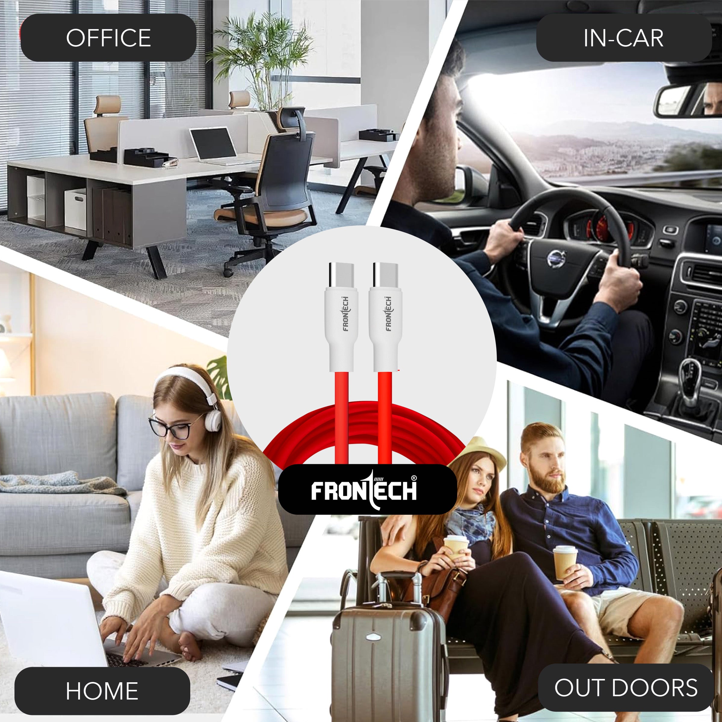 FRONTECH 65W Type-C to Type-C Super-Fast Charging | USB Data Cable 1.0M | Durable & Bend Resistant | 480Mbps | High-Speed Data Sync, Compatible with All Type-C Devices (FT-1045)