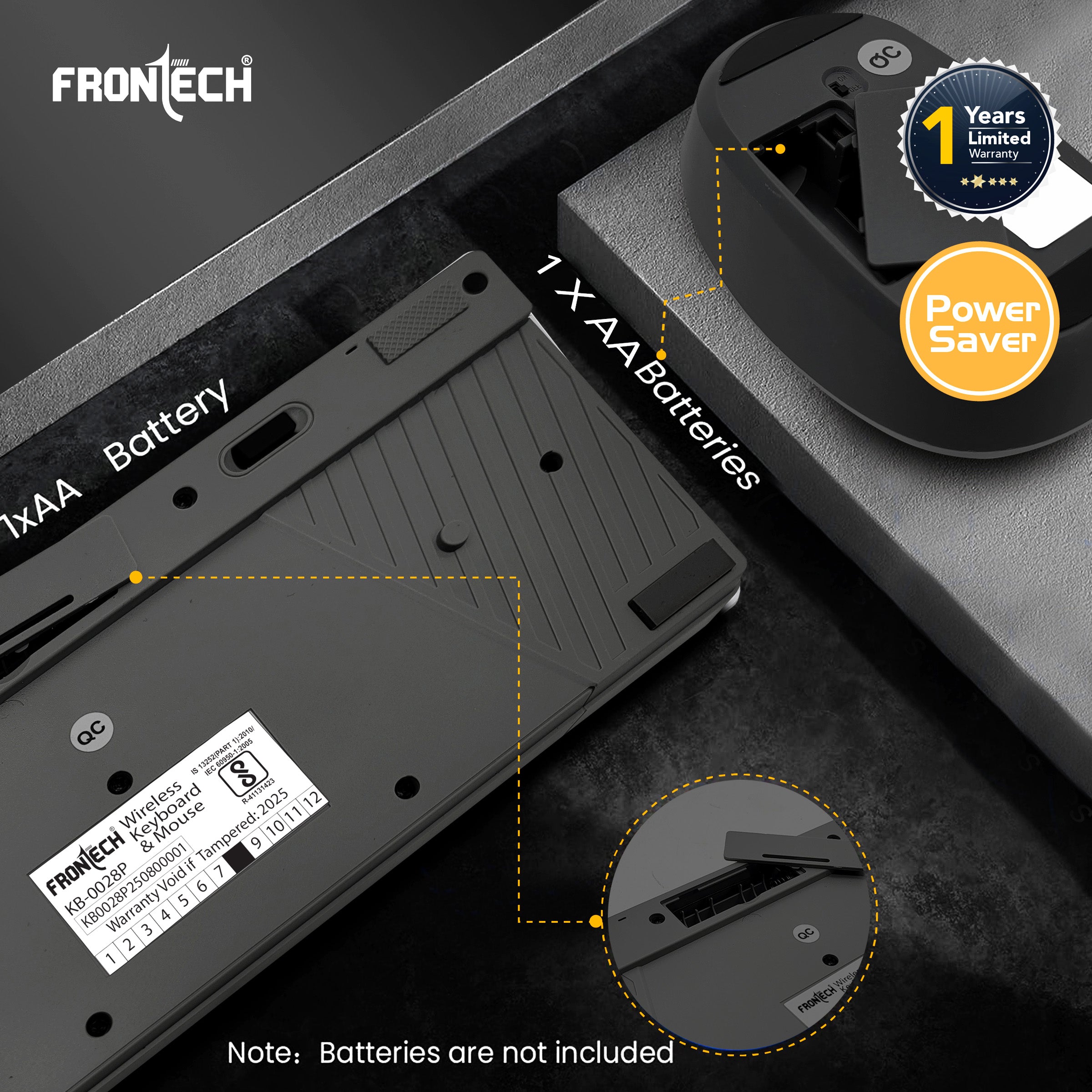 Frontech KB-0028P Wireless Keyboard and Mouse Combo | 2.4GHz Connectivity | 104 Keys | 1600 DPI Mouse | Ergonomic Design | USB Nano Receiver | Compatible with Laptop & PC | Black
