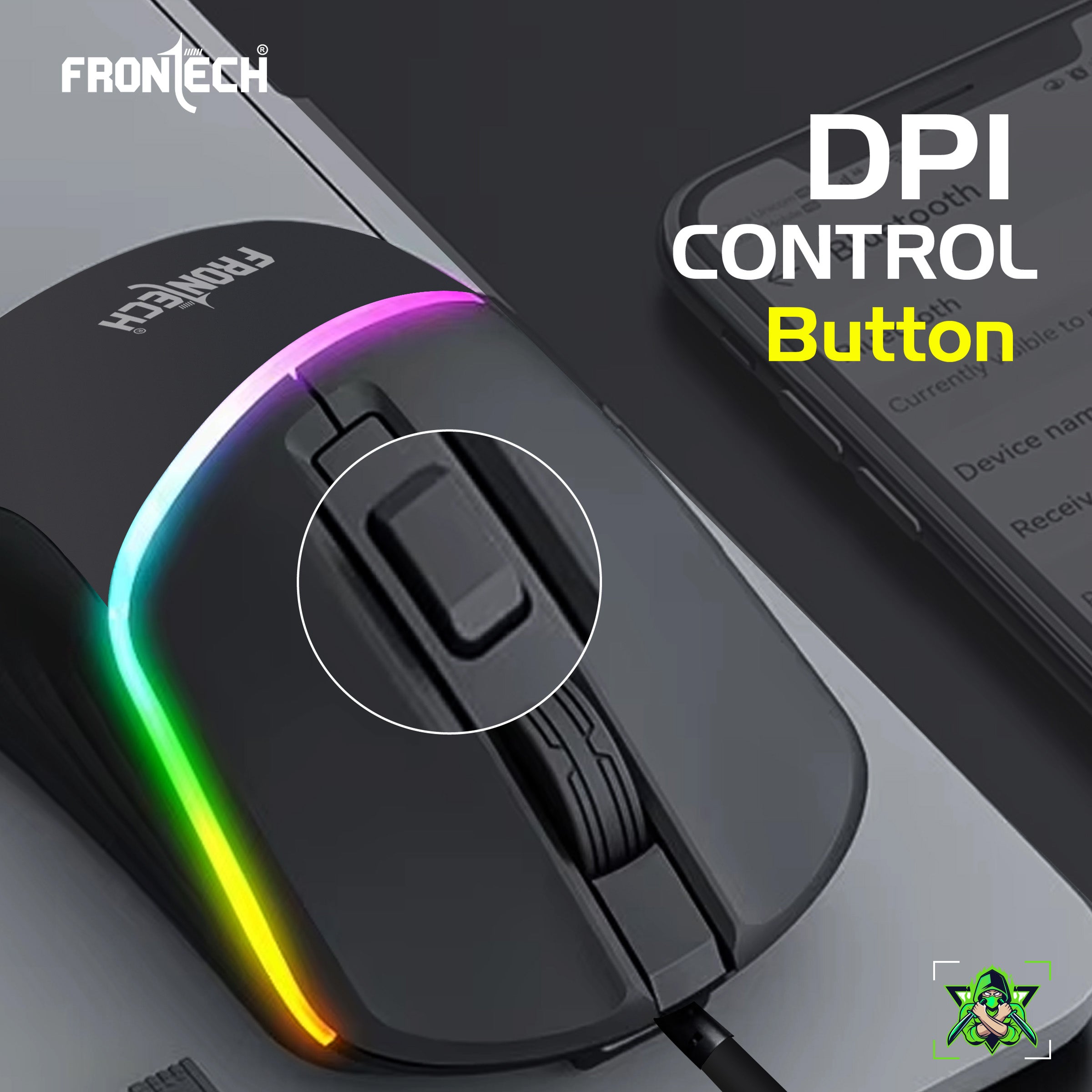 Frontech G902 - AuraGlow Ergonomic Gaming Mouse | 7200 DPI | 6-Button Control | Silent Click | 1.5M Braided Cable. (MS-0104)