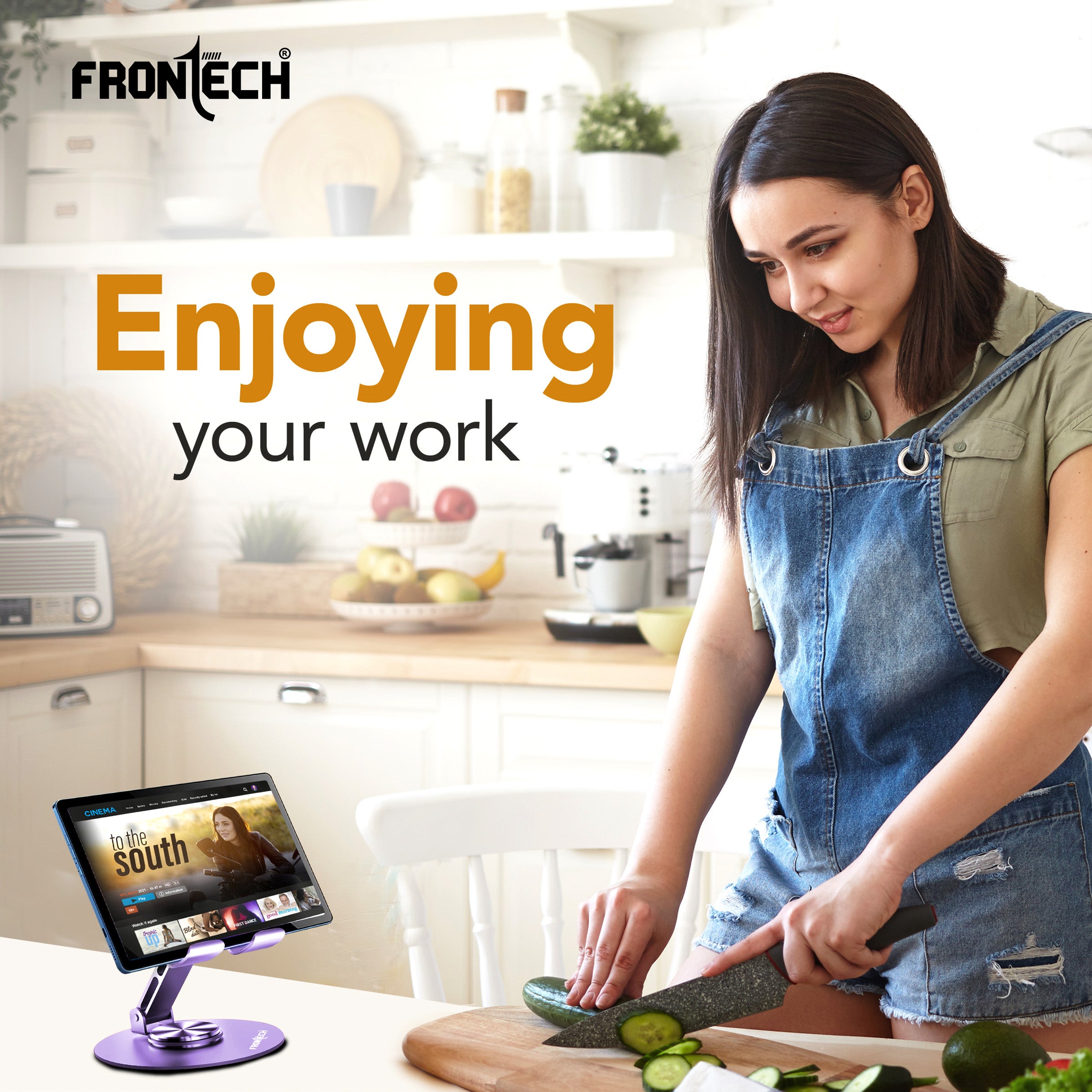 Frontech Mobile Holder, 360° Rotatable & Foldable Mobile Phone Holder With Stable Metallic base,Adjustable Height, Anti Skid Pad,Tabletop Mobile Phone Stand for all Smartphones. (CCH-0014LP)