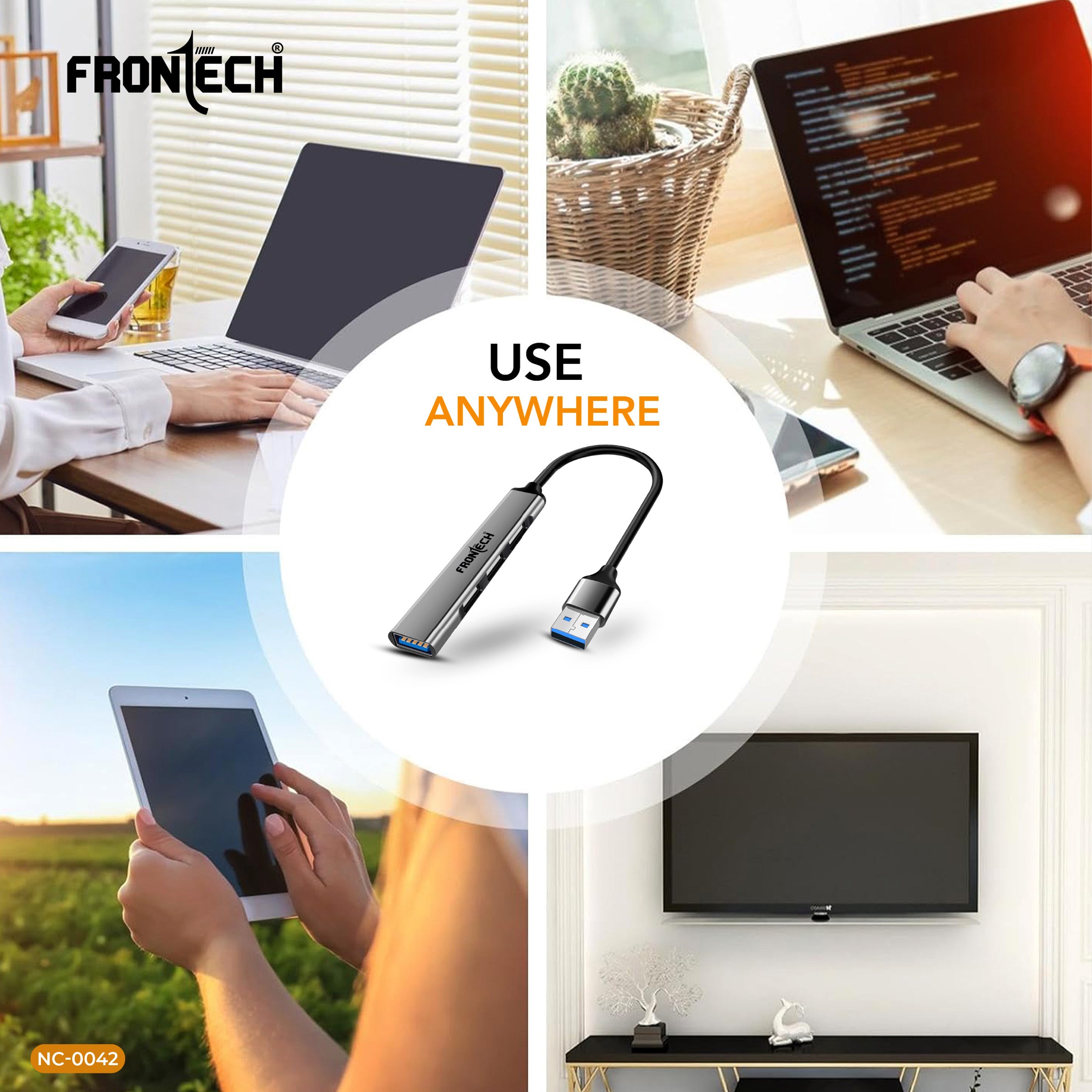 Frontech 4 in 1 Multiport HUB,USB 3.0, 3X USB 2.0,Compact Metal Design, Multi OS Compatible. (NC-0042)