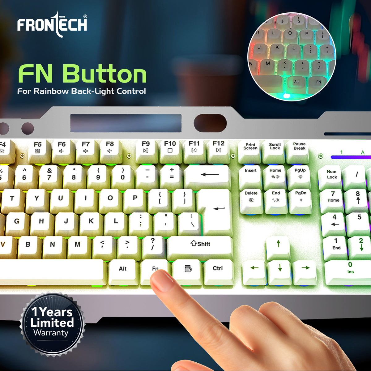 Frontech Wireless Gaming Keyboard & Mouse Combo|104 Keys Layout|2.4GHz|4800 DPI|6 button wireless optical mouse| Rechargeable Battery|1 Year Warranty