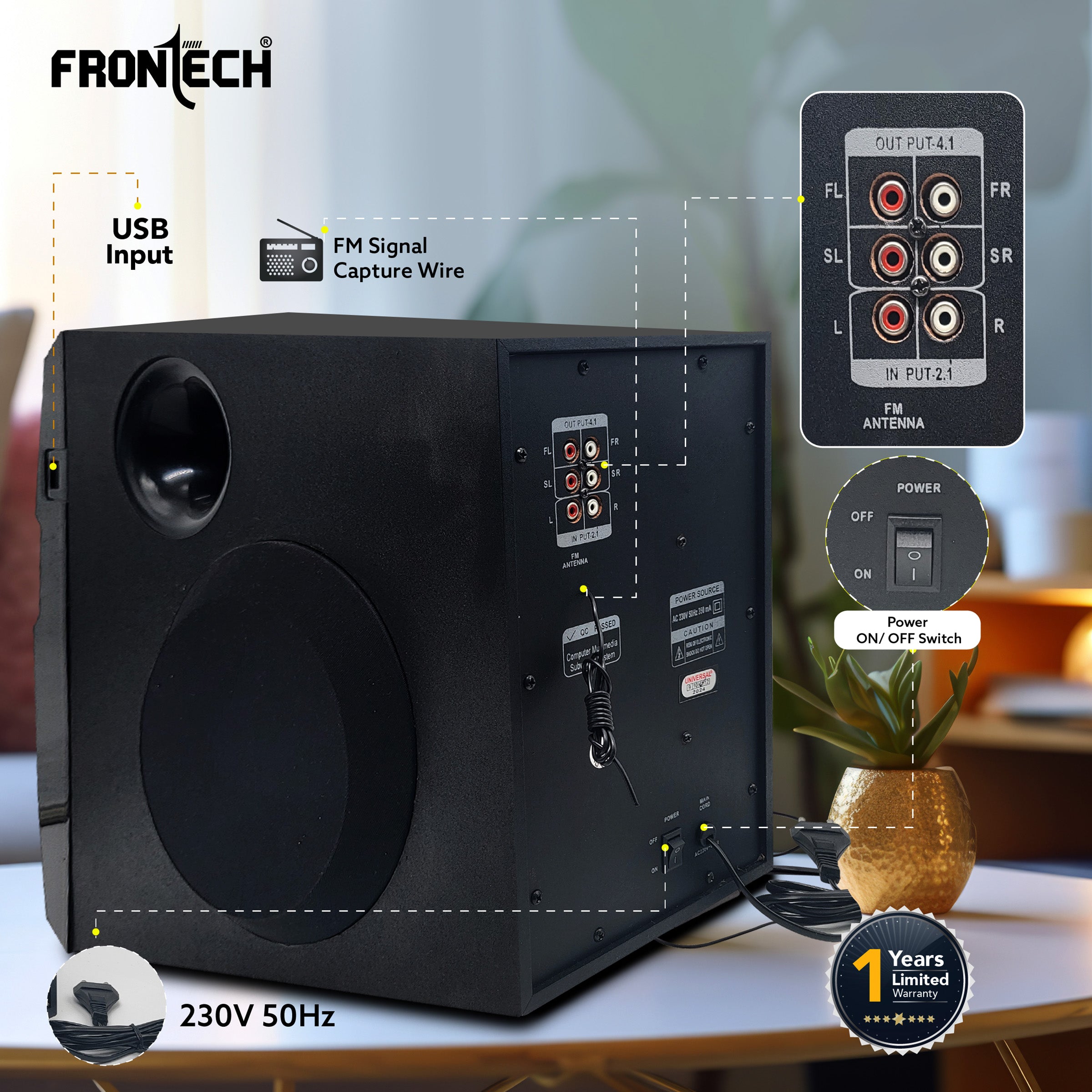 Frontech SW-0154 | Premium 4.1 Multimedia Speaker – Crystal Clear Sound, Wireless Freedom & Built-In Amplifier