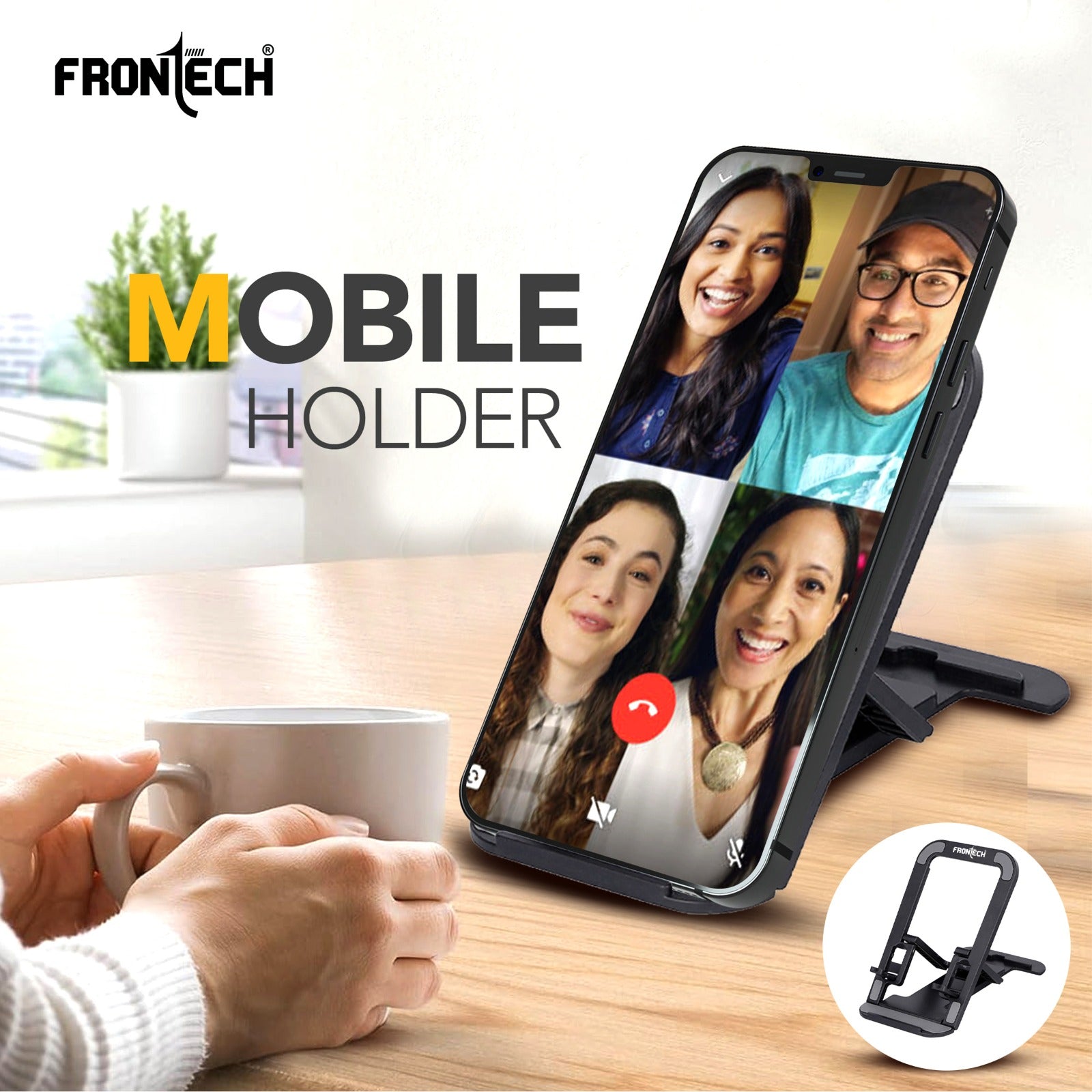 Frontech Mobile Phone Stand Holder, 4-Level Adjustable, Durable ABS Design with Rubber Pads, Foldable Desktop Phone Mount,( CCH-0013 )