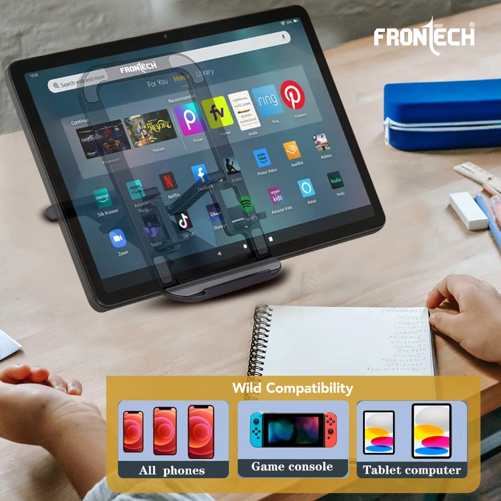 Frontech Mobile Phone Stand Holder, 4-Level Adjustable, Durable ABS Design with Rubber Pads, Foldable Desktop Phone Mount,( CCH-0013 )