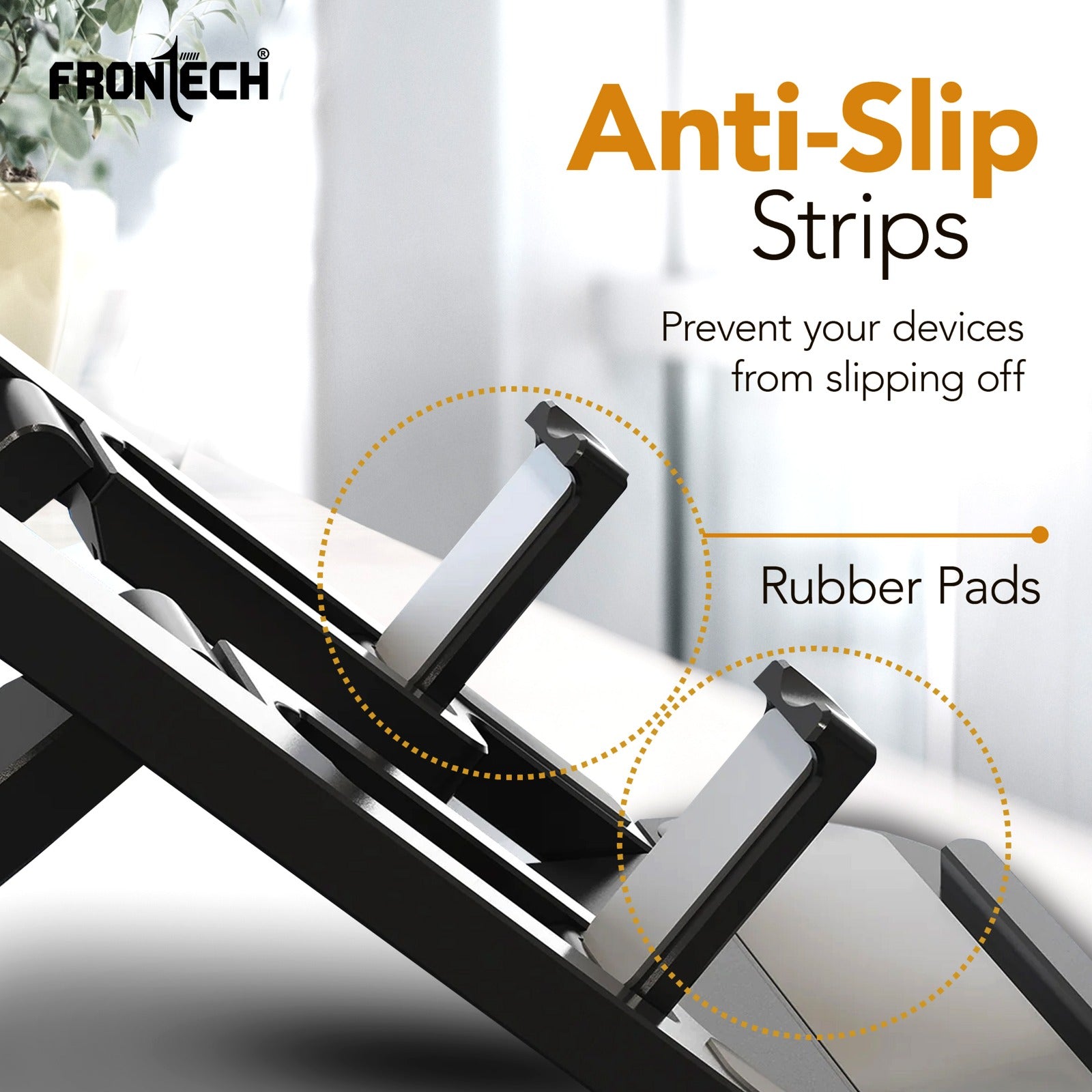 Frontech Mobile Phone Stand Holder, 4-Level Adjustable, Durable ABS Design with Rubber Pads, Foldable Desktop Phone Mount,( CCH-0013 )