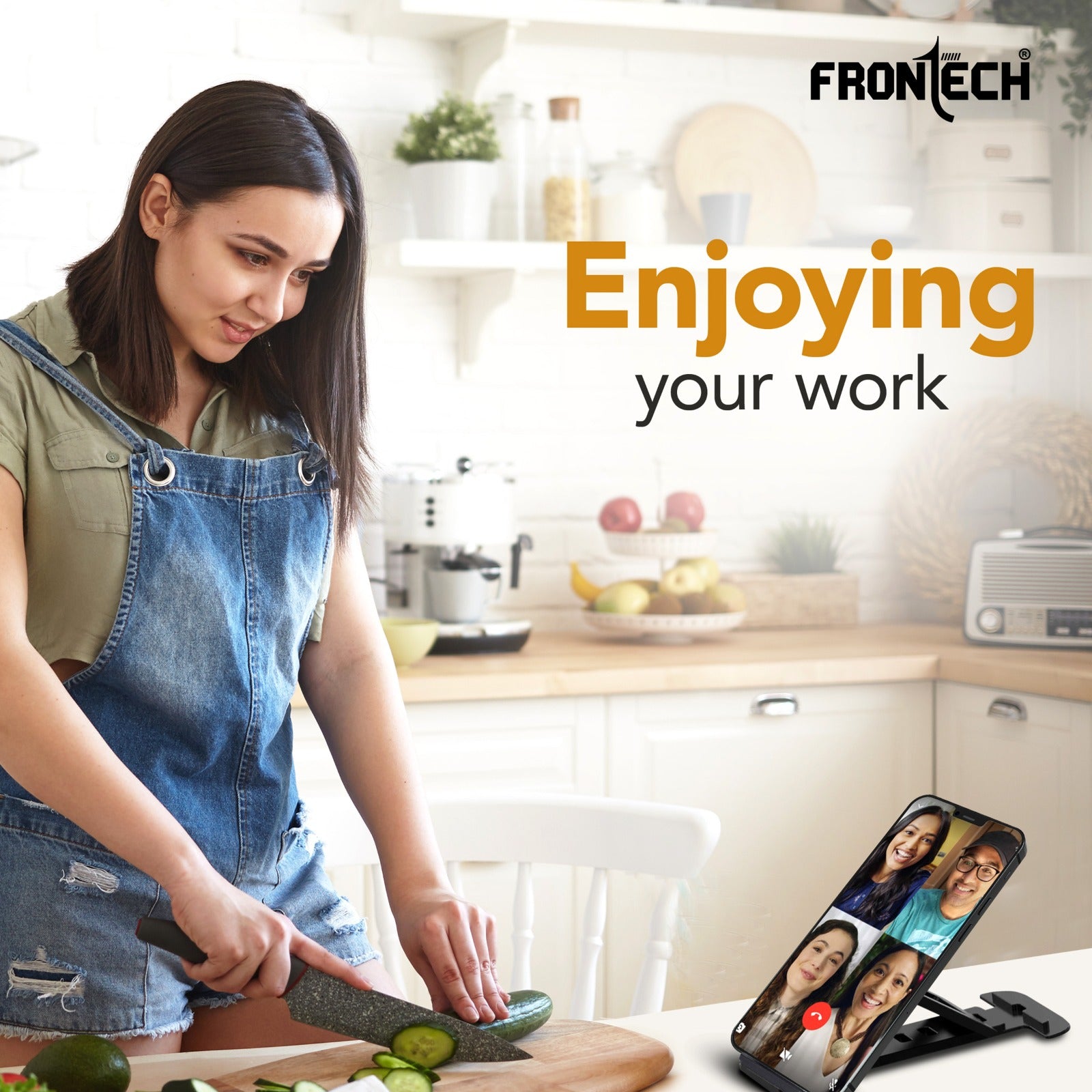 Frontech Mobile Phone Stand Holder, 4-Level Adjustable, Durable ABS Design with Rubber Pads, Foldable Desktop Phone Mount,( CCH-0013 )