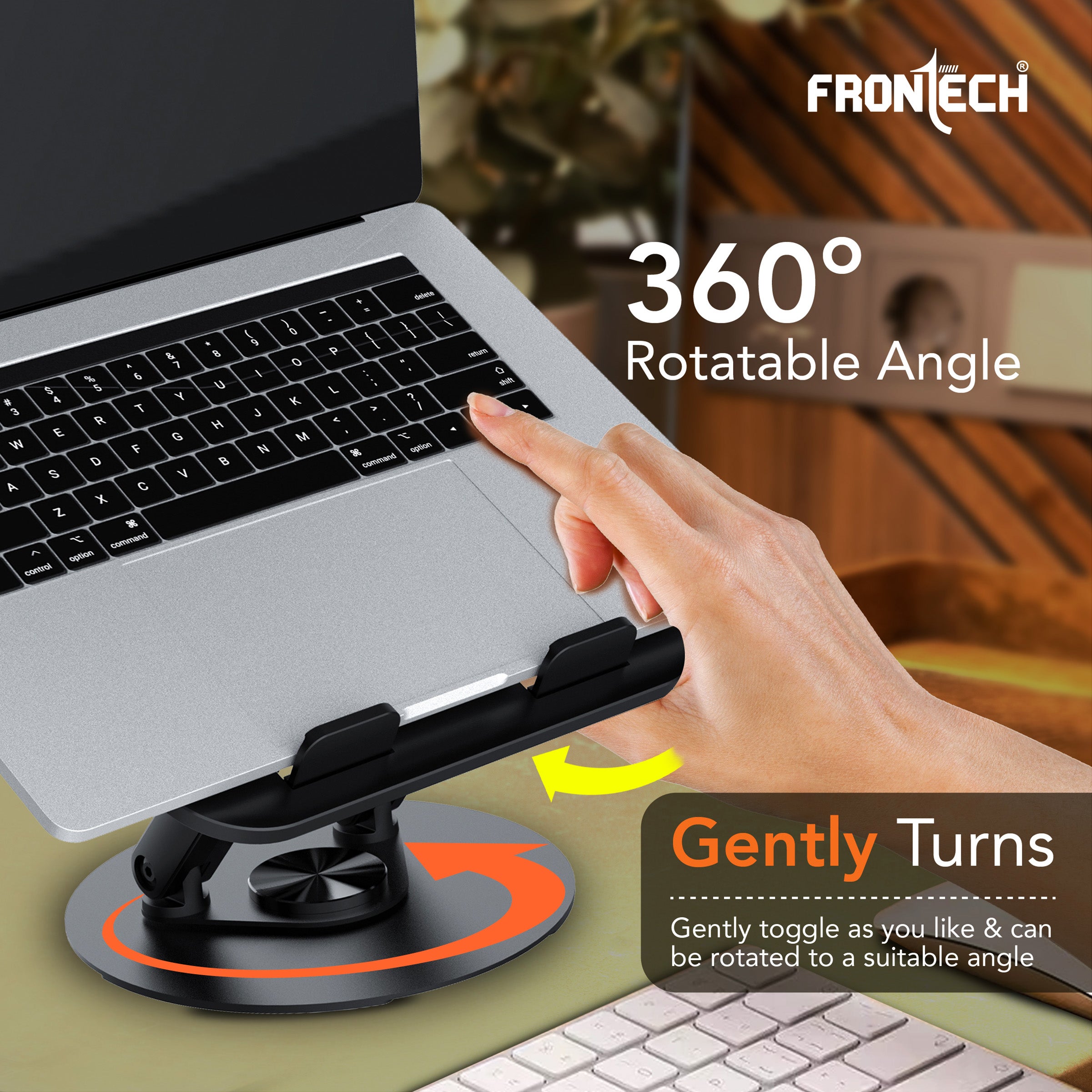 Frontech 360° Rotating Laptop Stand — Step-Less Adjustable Height, Carbon Steel + ABS Build, Fits Up to 17