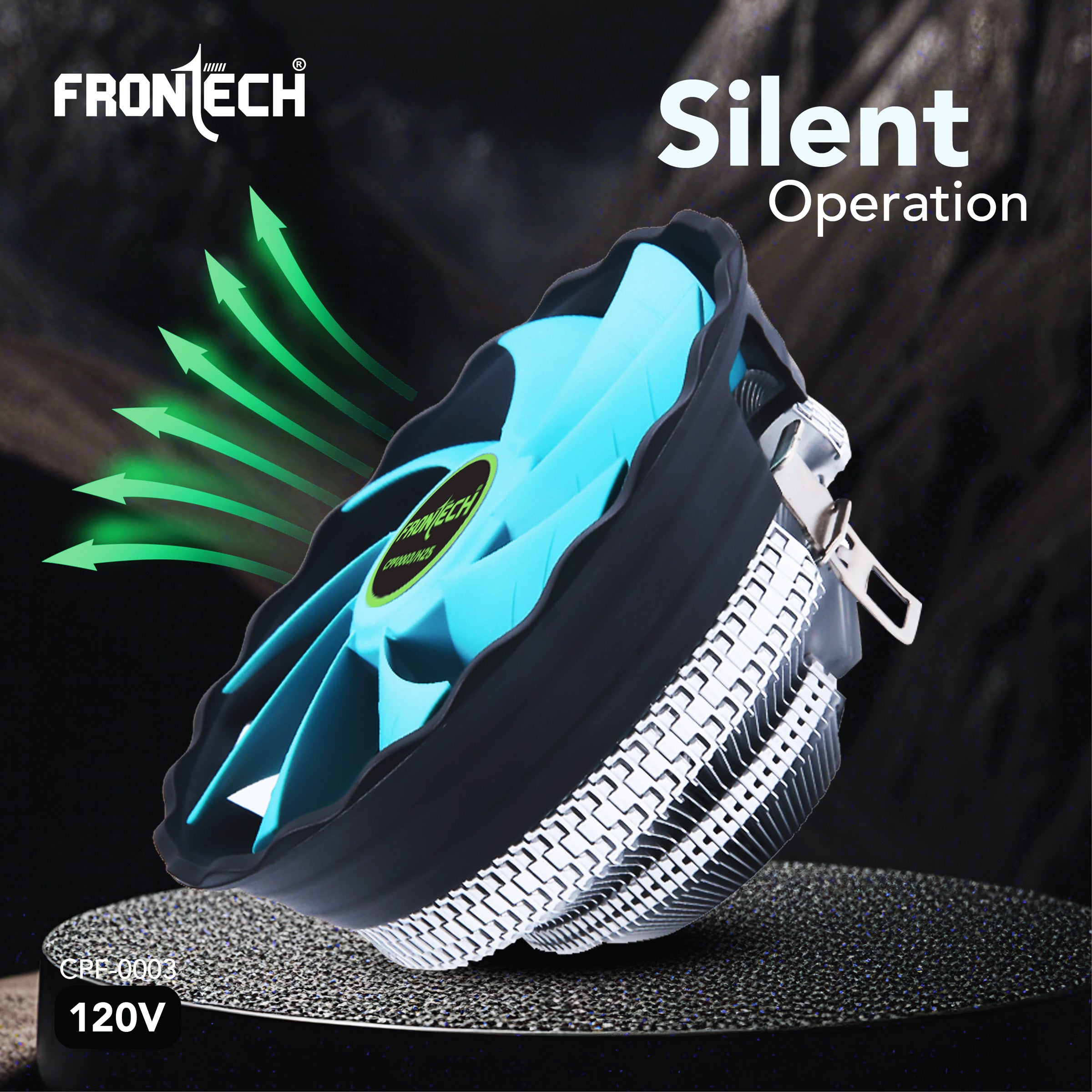 Frontech CPU Cooler with Heatsink, 120mm Fan, 1500 RPM, Silent Operation, 3-Pin 12V Connector, Easy Clip Installation, Supports Intel LGA1700/1200/115x & AMD AM5/AM4/AM3 (CPF-0003)