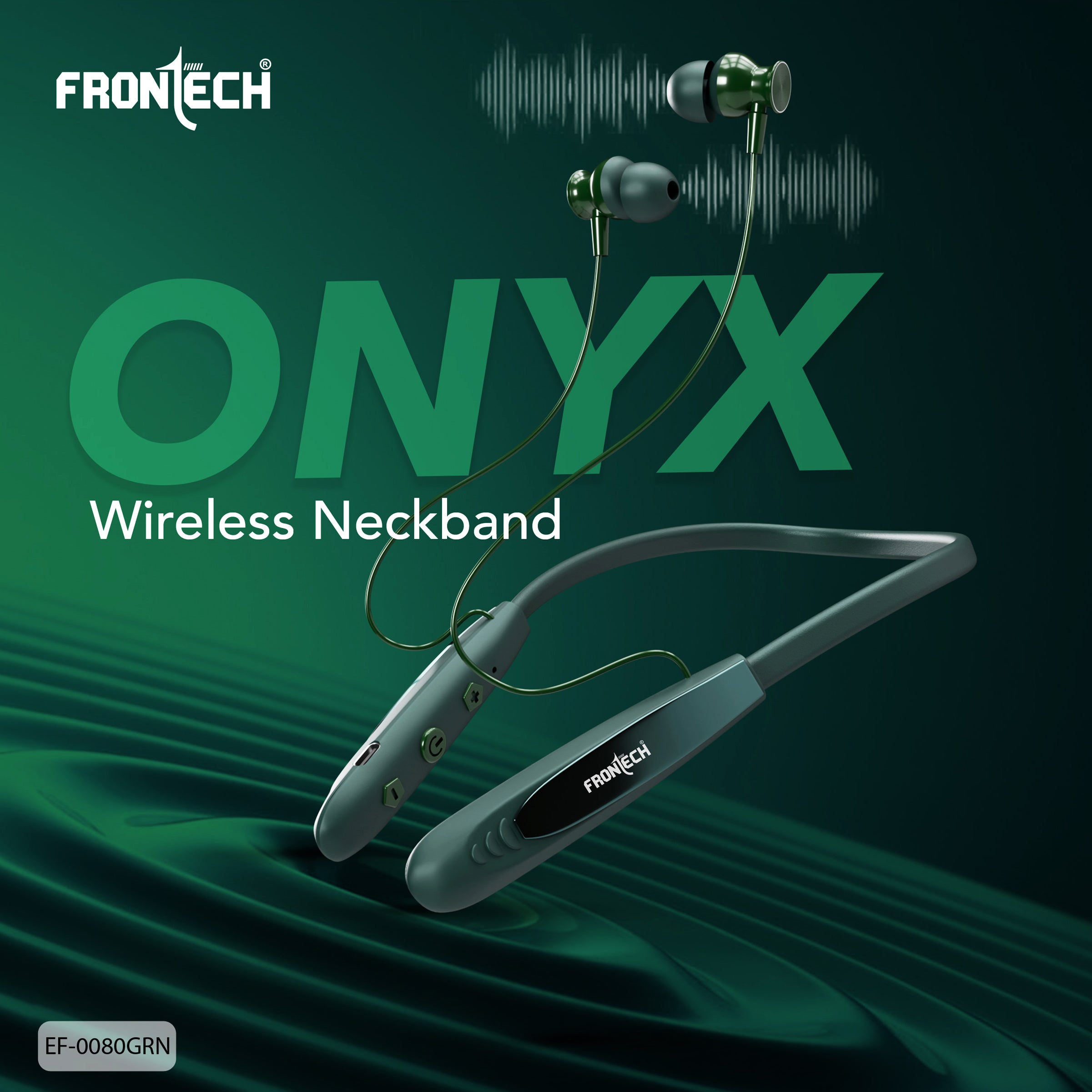 Frontech Onyx Wireless Neckband Bluetooth 5.0 Earphones | 36H Playtime| 200mAh Battery| Type-C Fast Charging| Magnetic Earbuds| Premium Sound Quality