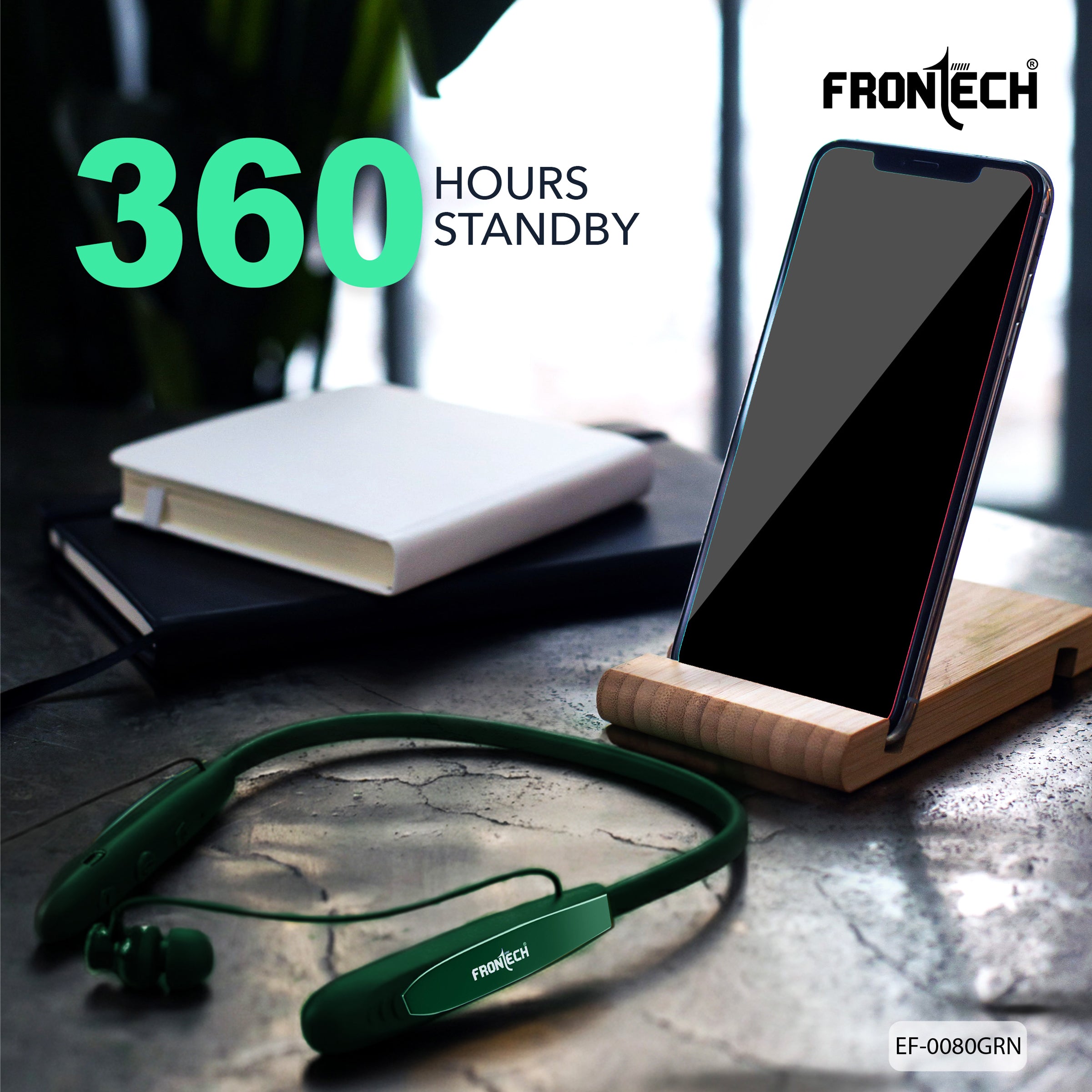 Frontech Onyx Wireless Neckband Bluetooth 5.0 Earphones | 36H Playtime| 200mAh Battery| Type-C Fast Charging| Magnetic Earbuds| Premium Sound Quality