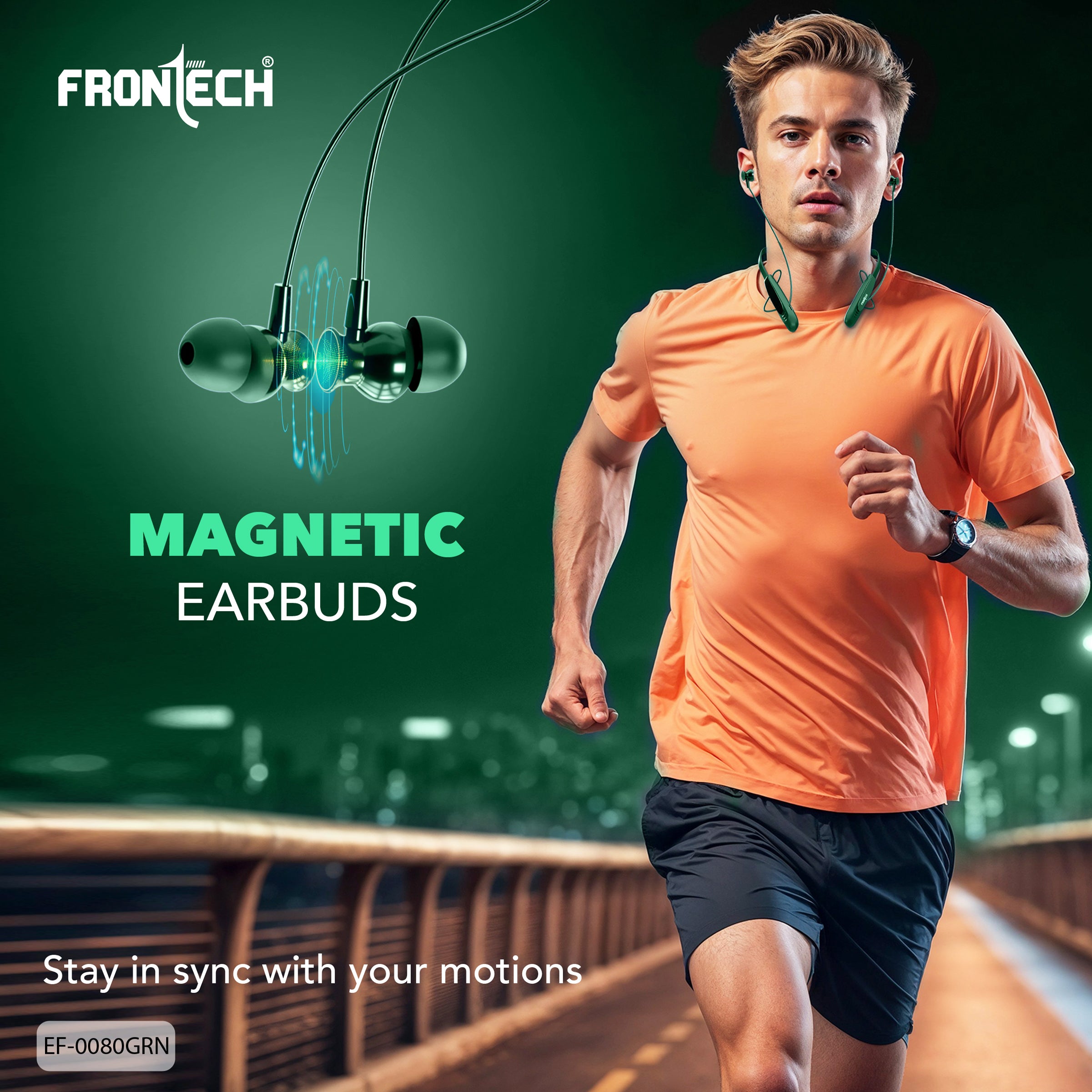 Frontech Onyx Wireless Neckband Bluetooth 5.0 Earphones | 36H Playtime| 200mAh Battery| Type-C Fast Charging| Magnetic Earbuds| Premium Sound Quality