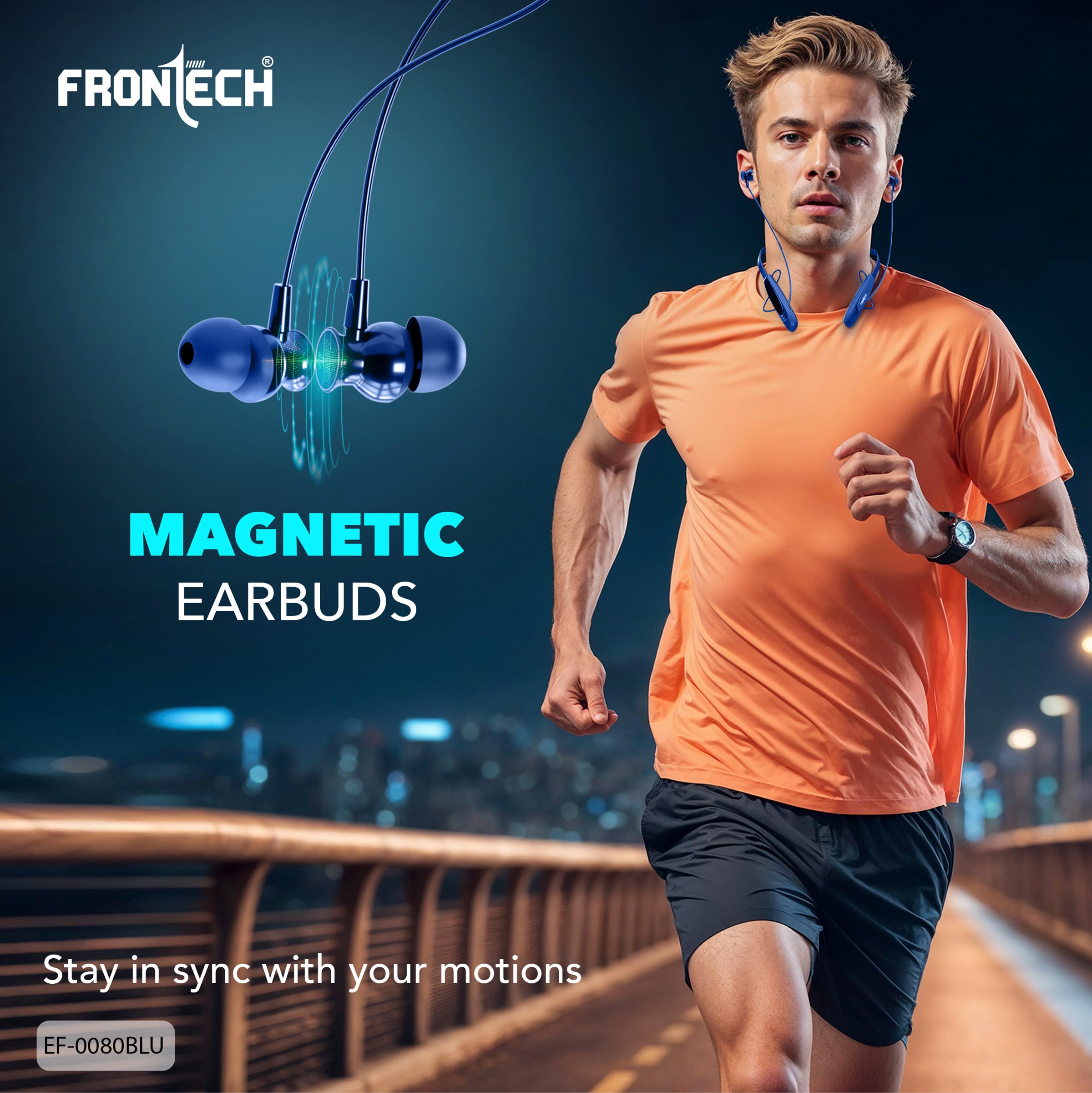 Frontech Onyx Wireless Neckband Bluetooth 5.0 Earphones | 36H Playtime| 200mAh Battery| Type-C Fast Charging| Magnetic Earbuds| Premium Sound Quality