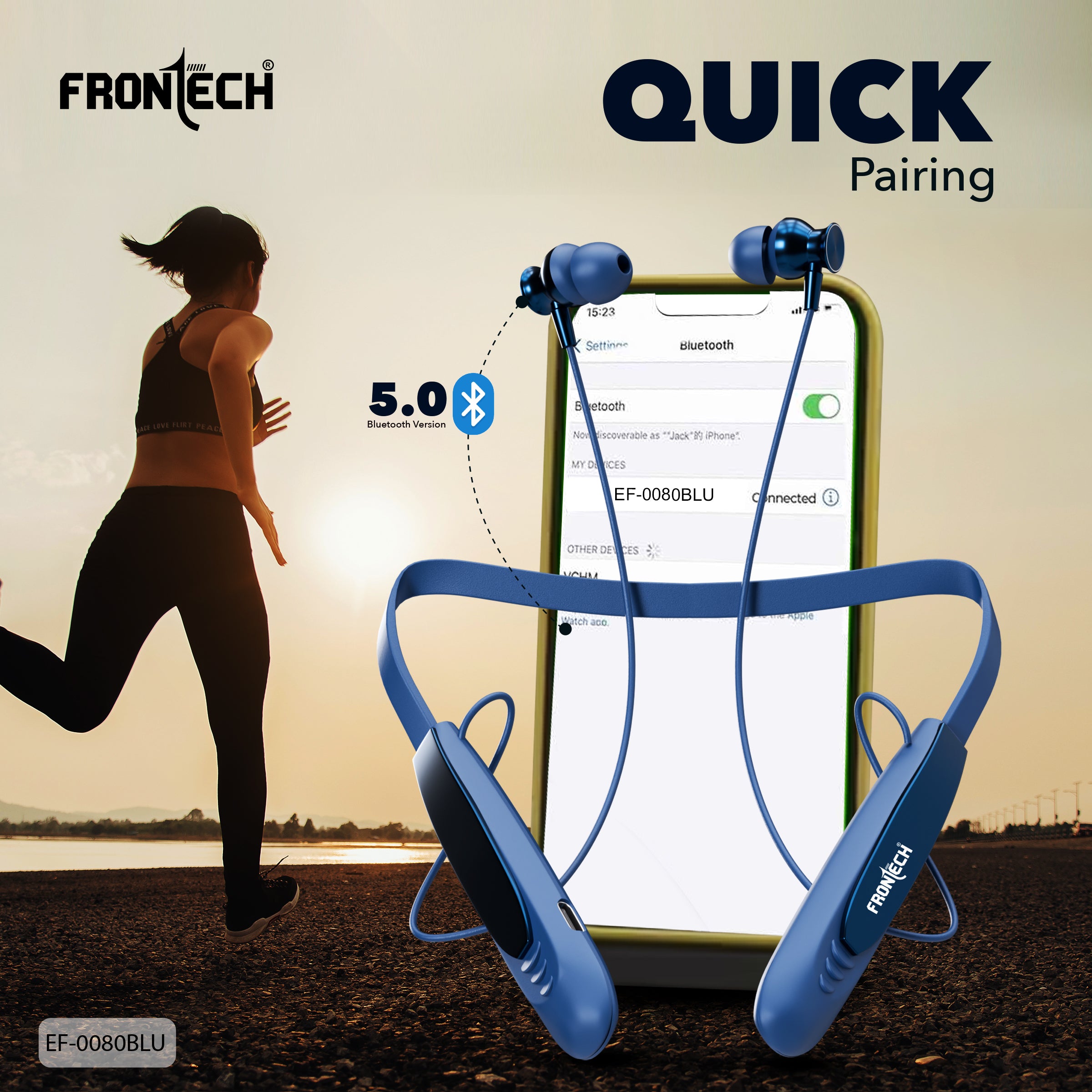 Frontech Onyx Wireless Neckband Bluetooth 5.0 Earphones | 36H Playtime| 200mAh Battery| Type-C Fast Charging| Magnetic Earbuds| Premium Sound Quality