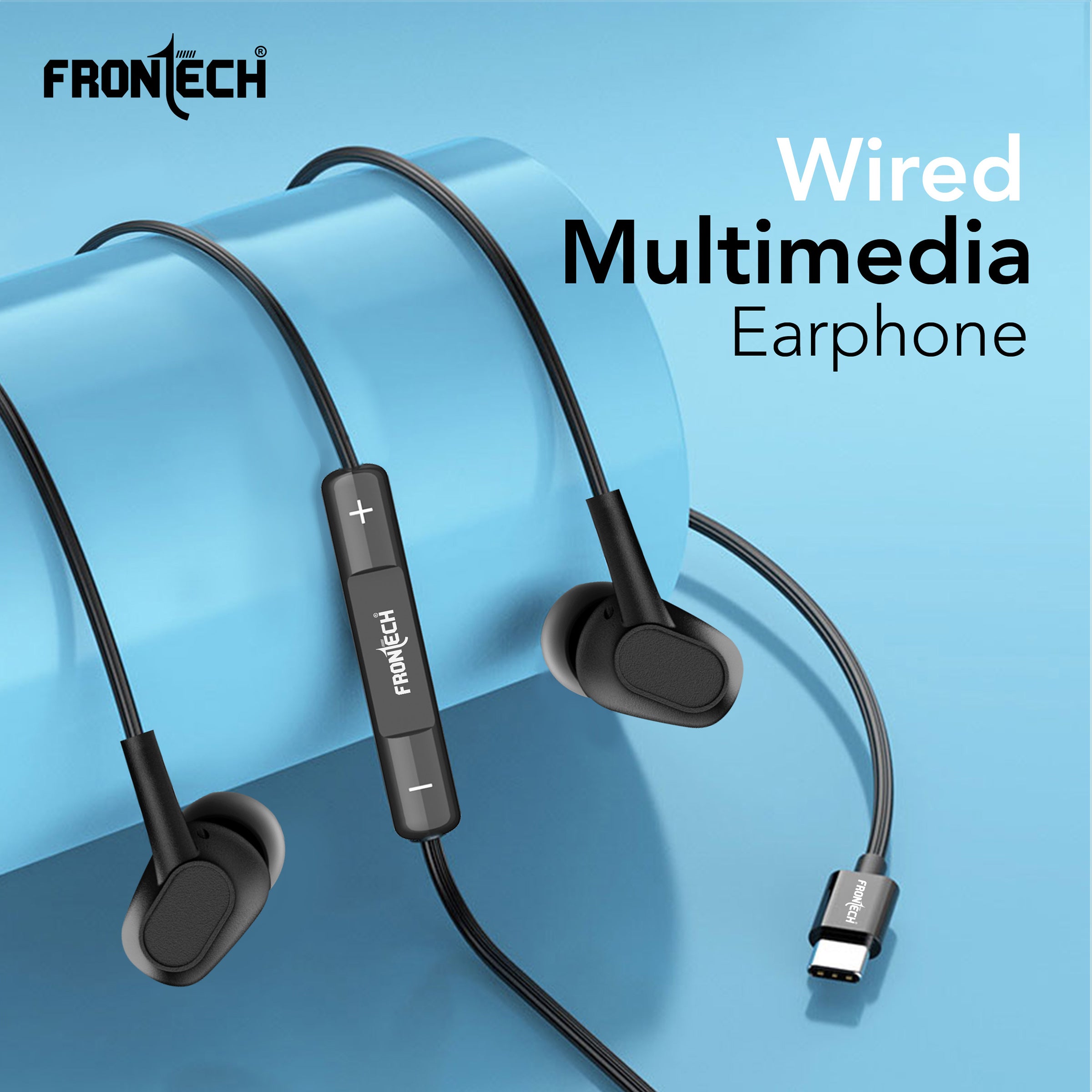 Frontech Wired Multimedia Earphone with Type-C Jack | 10mm Driver | HD Sound | Super Bass | Tangle-Free TPE Cable | In-line Mic & Volume Control | Extra Earbuds | Wide Compatibility (EF-0083)