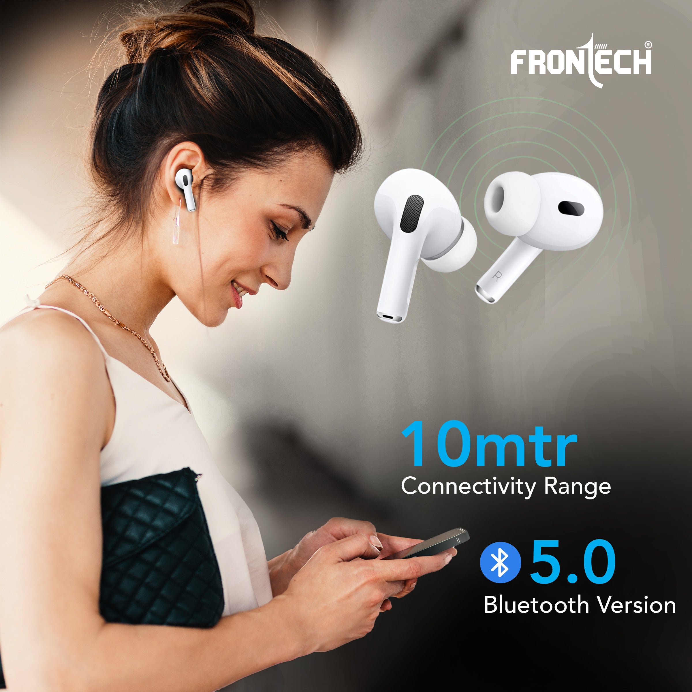 Frontech AURA TWS Earphones | Powerful Bass | 15Hrs Playback | 300 Hrs Standby | Touch Control | Bluetooth 5.0 (EF-0091)