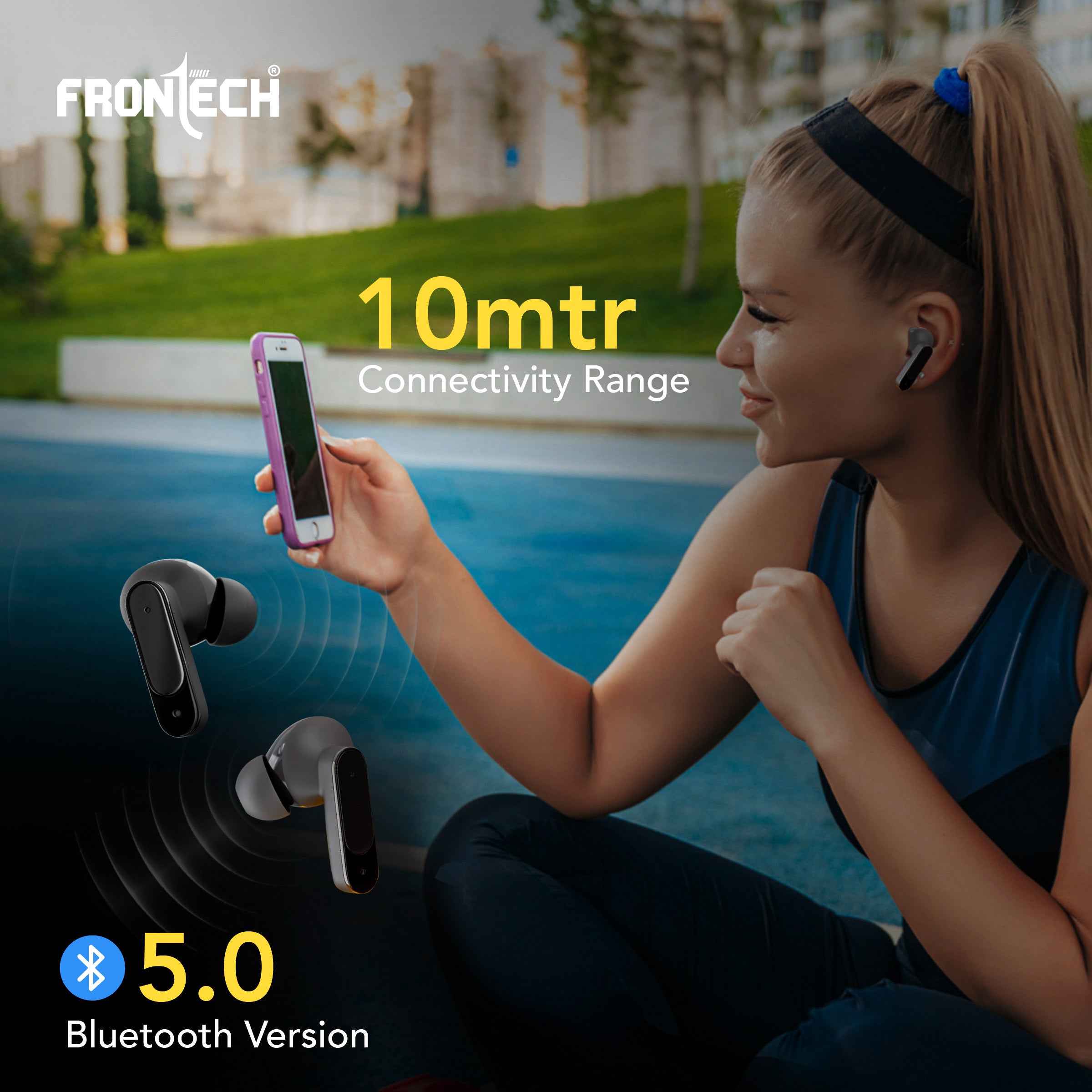 Frontech SONIQ TWS Earphones| Powerful Bass | 15Hrs Playback | 300 Hrs Standby |40ms Latency| Bluetooth 5.0 (EF-0092)