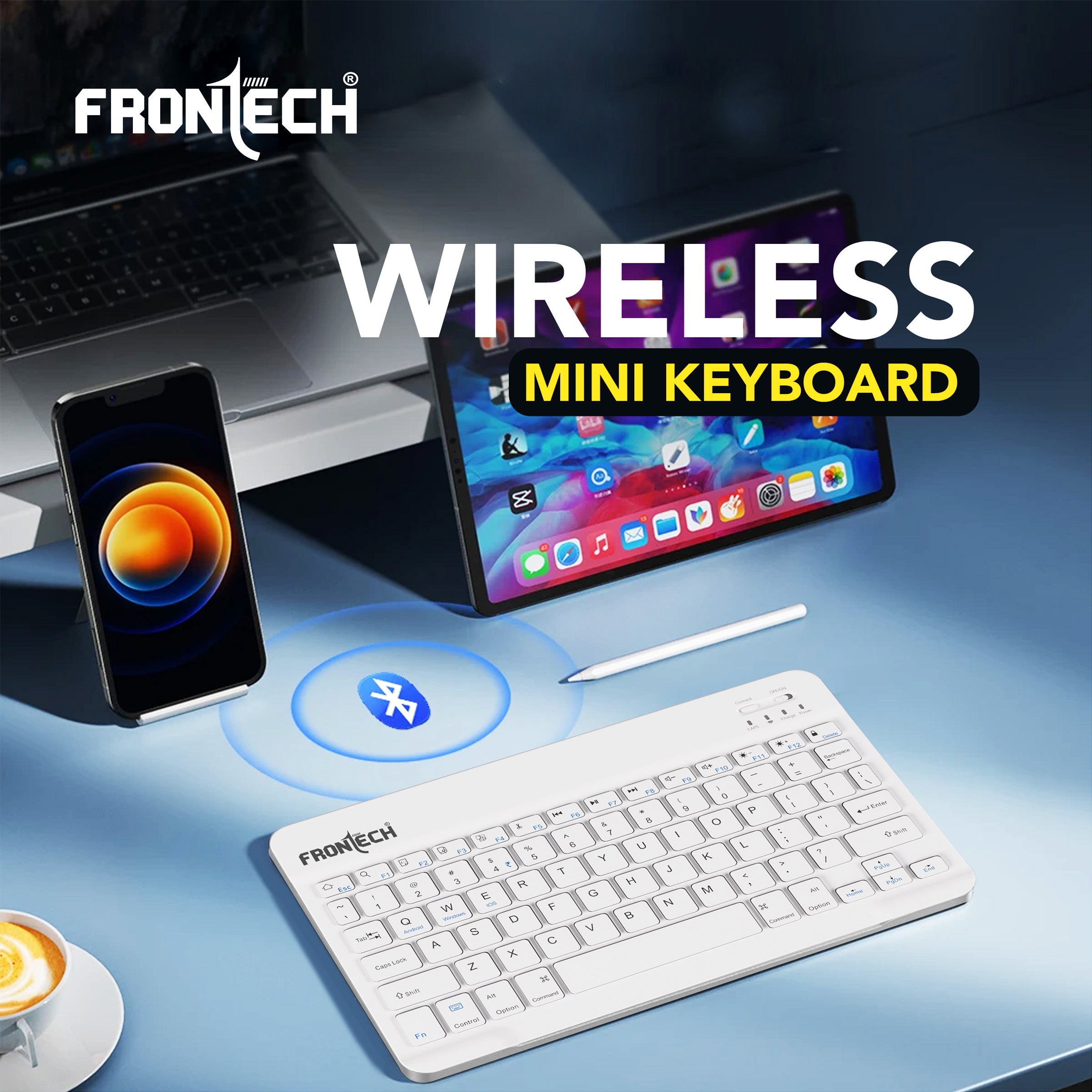 Frontech Wireless Mini Keyboard - 78 Keys, Bluetooth Connectivity, Rechargeable, Ultra Slim, Compact Design 1 Year Warranty (FT-1603AW)