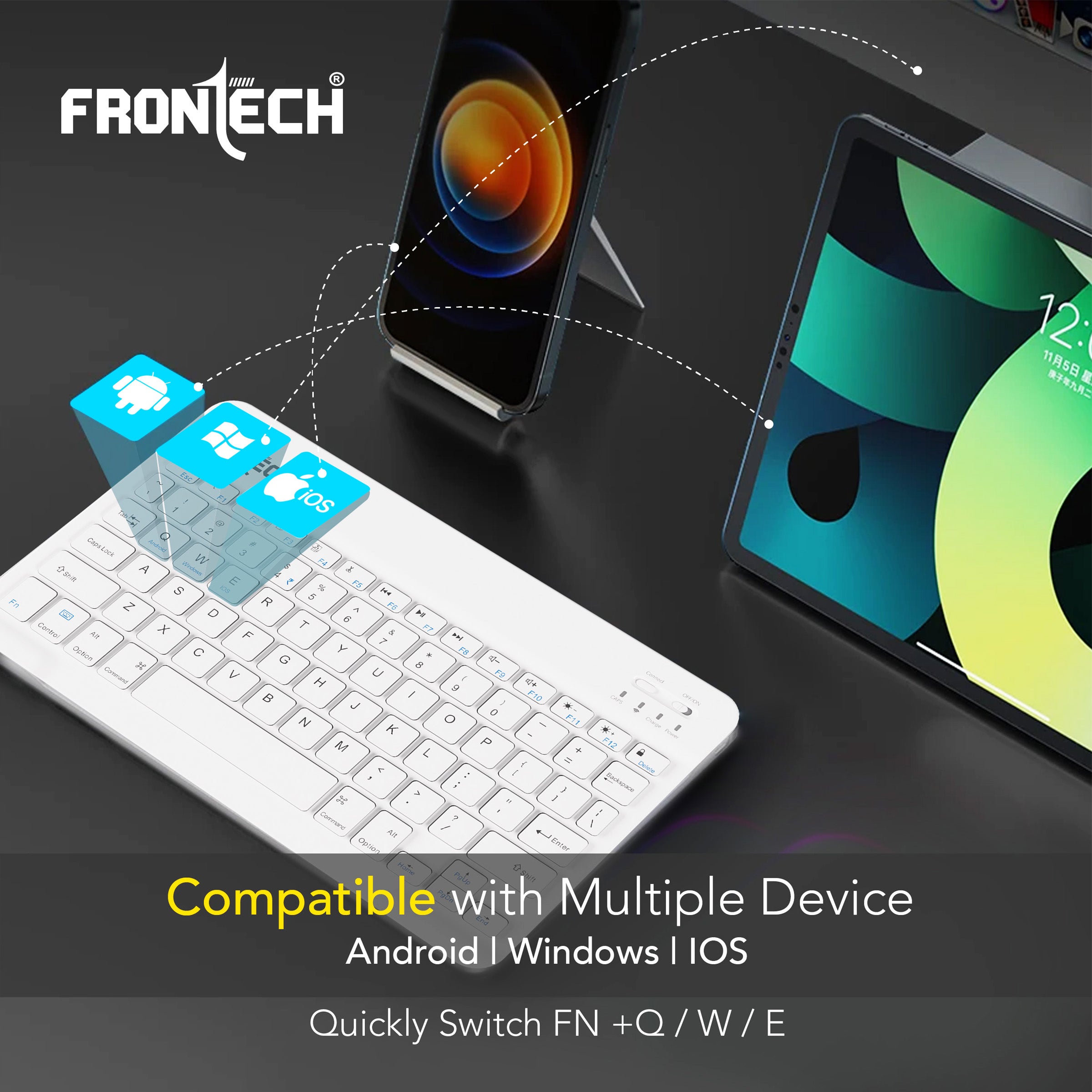 Frontech Wireless Mini Keyboard - 78 Keys, Bluetooth Connectivity, Rechargeable, Ultra Slim, Compact Design 1 Year Warranty (FT-1603AW)