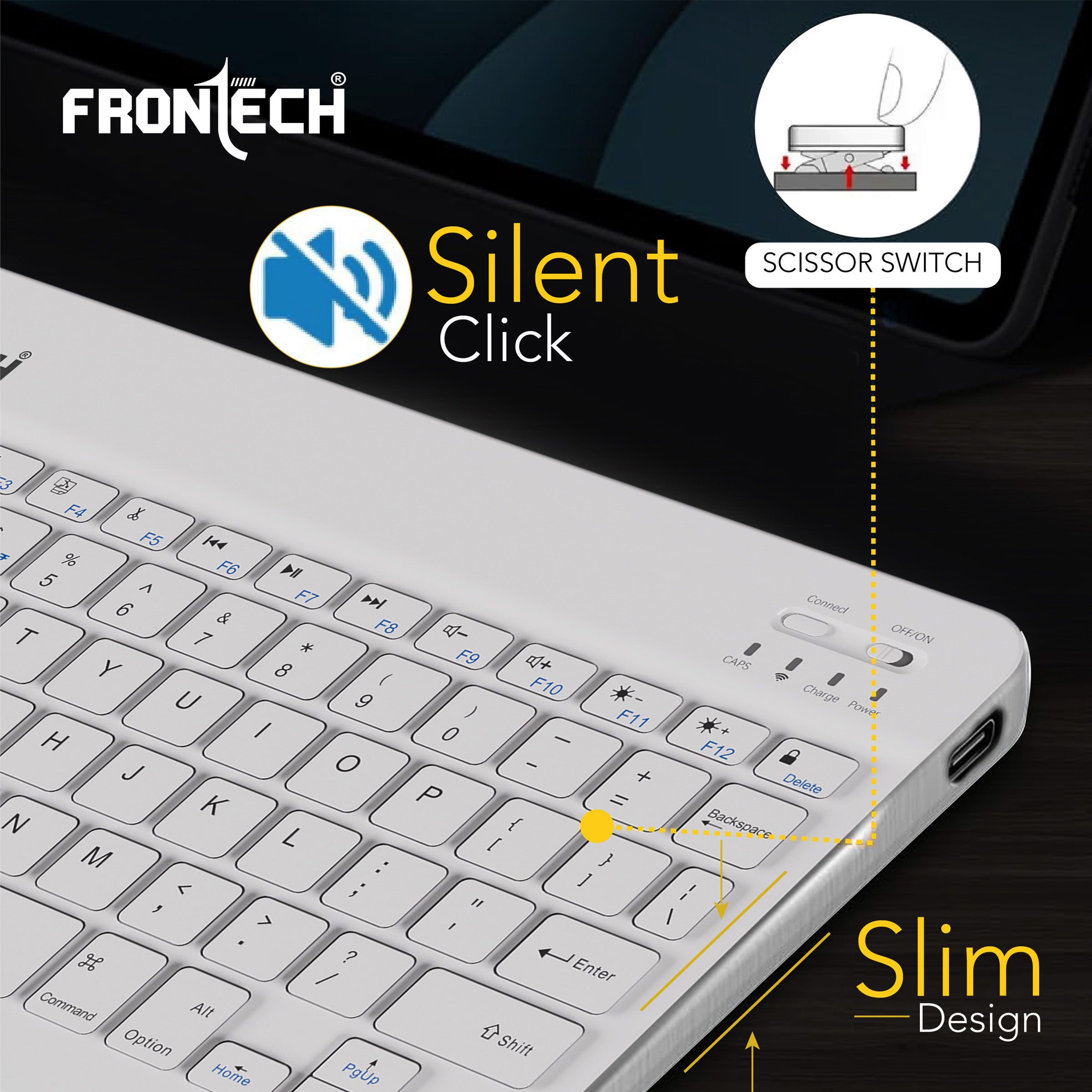 Frontech Wireless Mini Keyboard - 78 Keys, Bluetooth Connectivity, Rechargeable, Ultra Slim, Compact Design 1 Year Warranty (FT-1603AW)