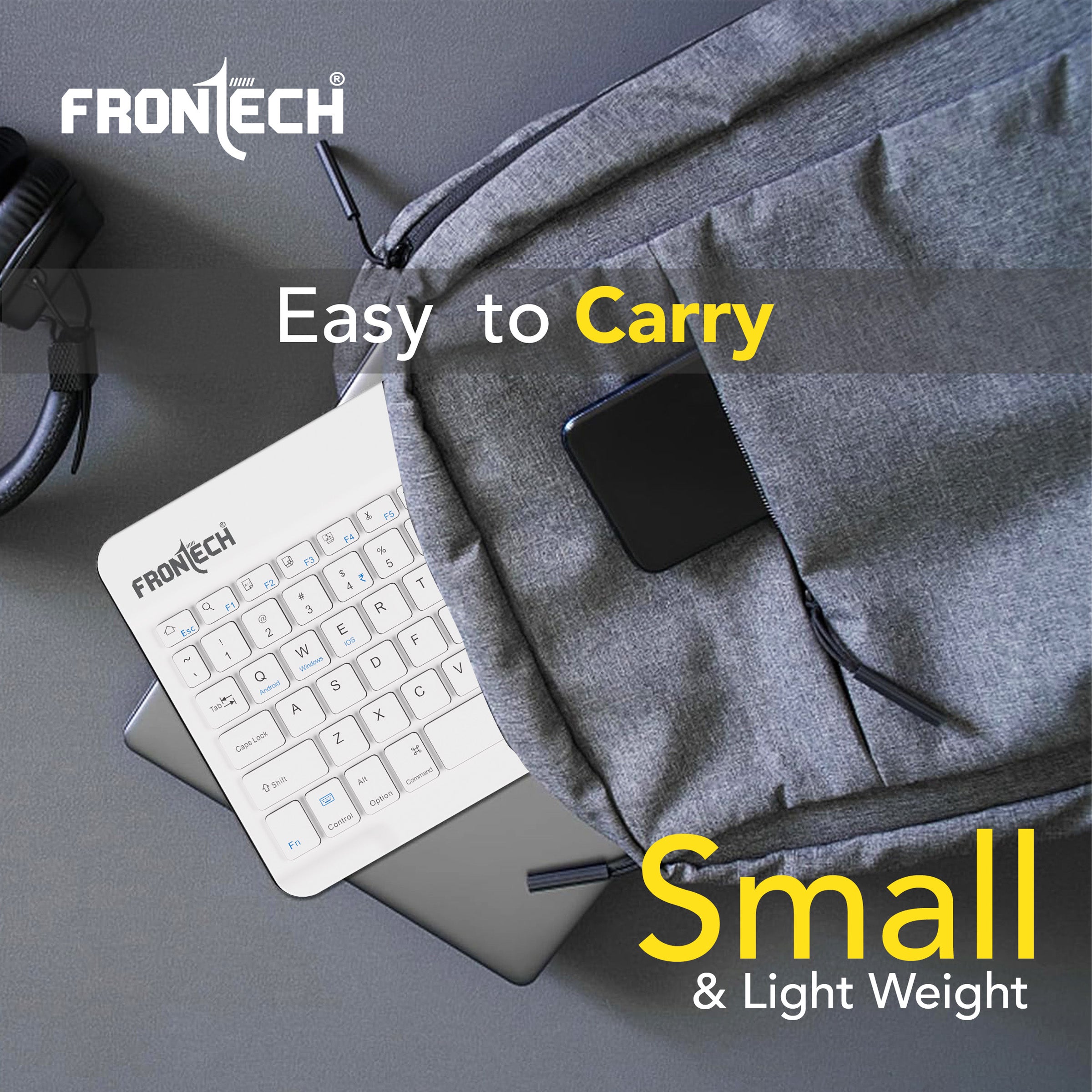 Frontech Wireless Mini Keyboard - 78 Keys, Bluetooth Connectivity, Rechargeable, Ultra Slim, Compact Design 1 Year Warranty (FT-1603AW)