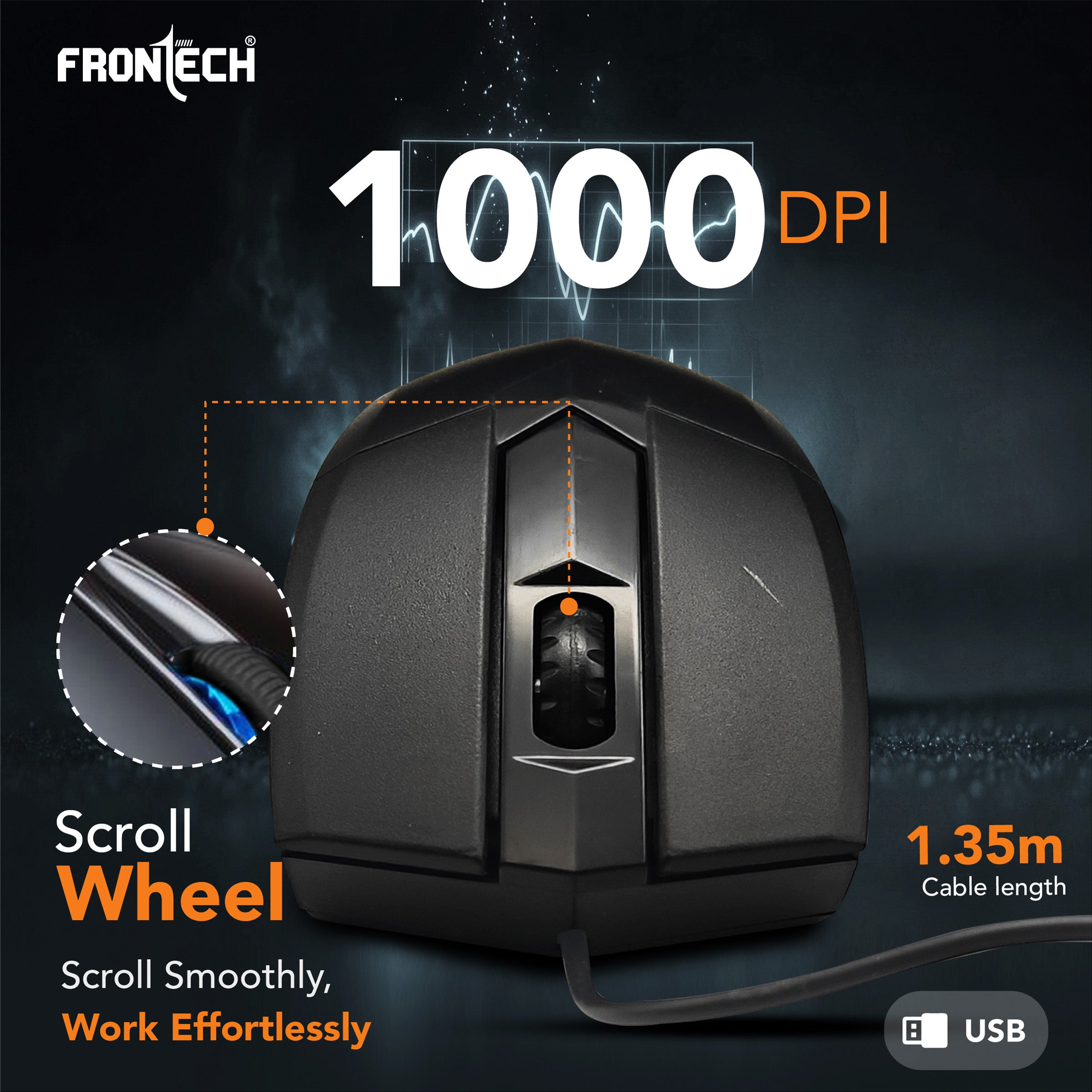 FRONTECH Wired Keyboard and Mouse Combo with USB Hub & Mouse Pad, 104-Key Ergonomic Keyboard, 1000 DPI Optical Mouse, Plug & Play USB, 1-Year Warranty (FT-1692P)