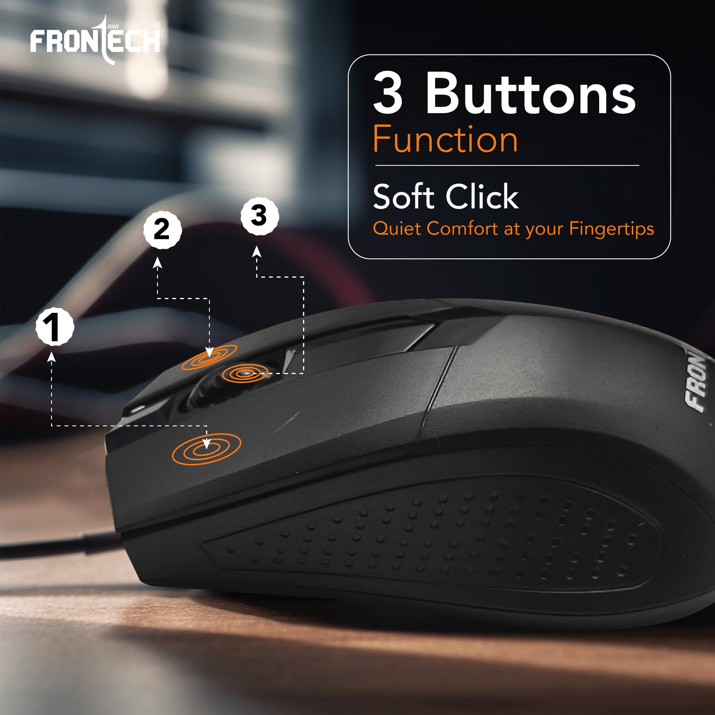 FRONTECH Wired Keyboard and Mouse Combo with USB Hub & Mouse Pad, 104-Key Ergonomic Keyboard, 1000 DPI Optical Mouse, Plug & Play USB, 1-Year Warranty (FT-1692P)