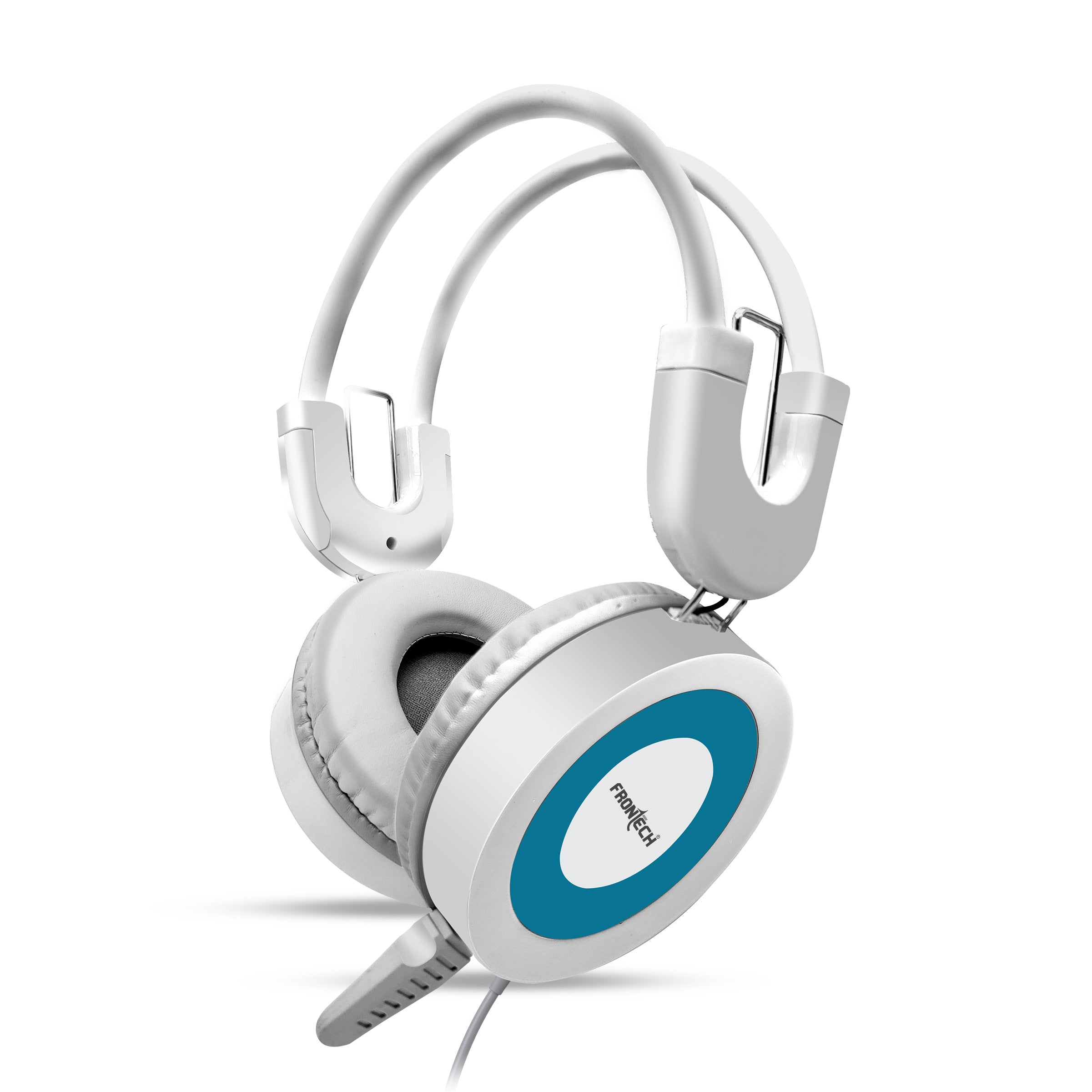 Frontech Wired Over-Ear Multimedia Headphones with Mic | 3.5mm single Audio Jack| Adjustable Headband & Soft Cushions | Compatible with PC, Laptop & Mobile – White & Blue (HF-3452)