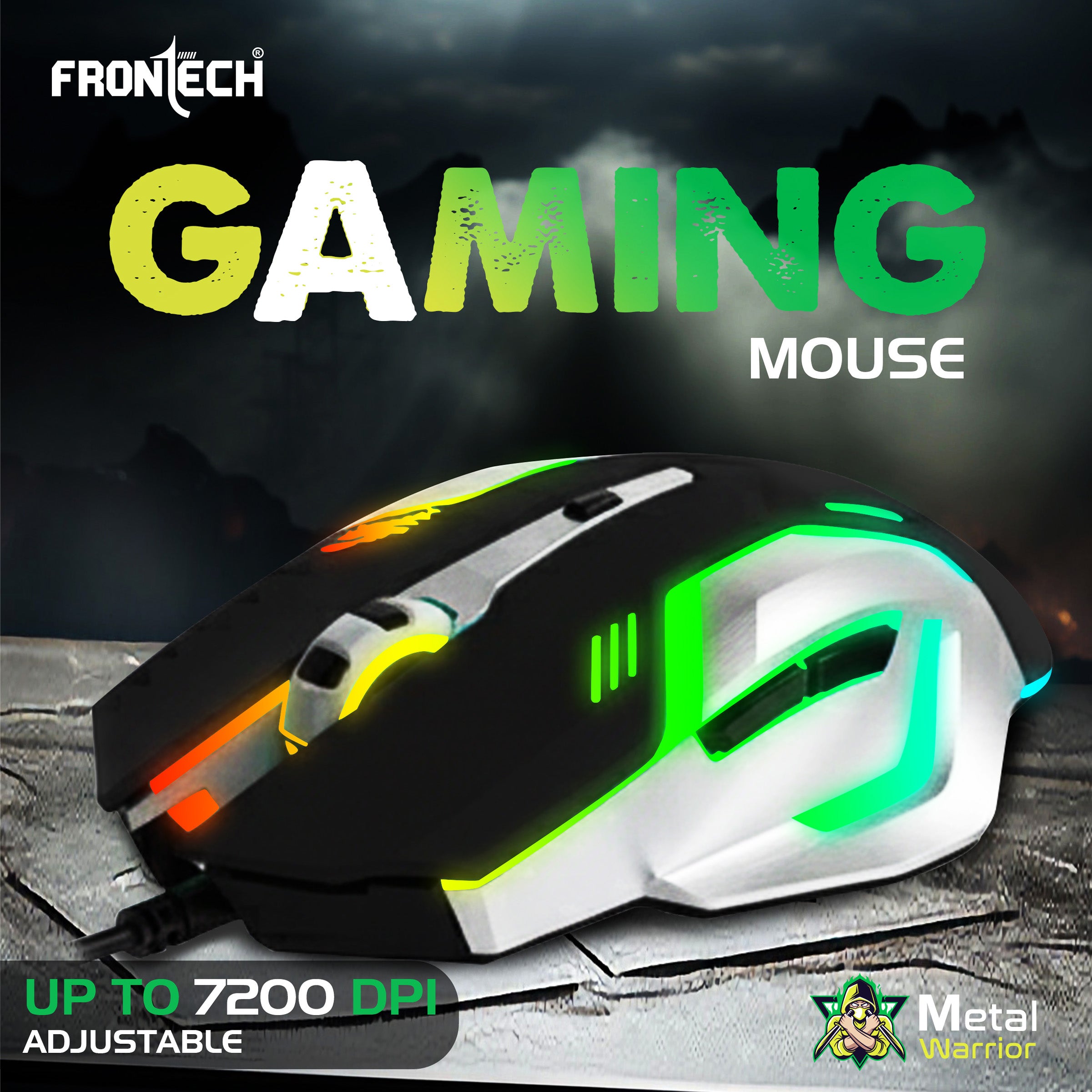 Frontech Metal Warrior Gaming Combo | Rainbow Backlit Aluminium Keyboard with 19 Anti-Ghosting Keys | 7200 DPI Adjustable Optical Mouse | Ergonomic Design | 1-Year Warranty